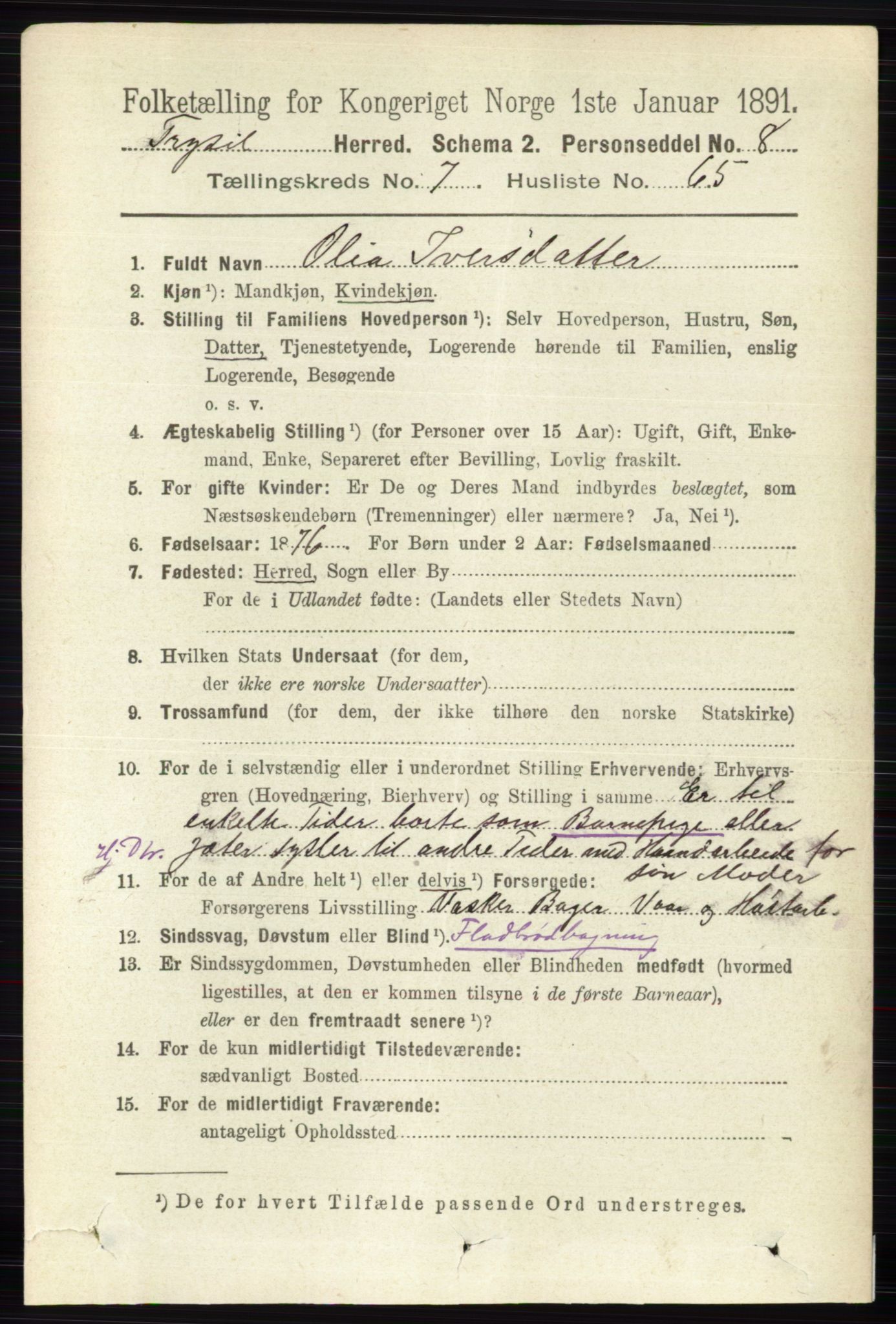 RA, 1891 census for 0428 Trysil, 1891, p. 3562