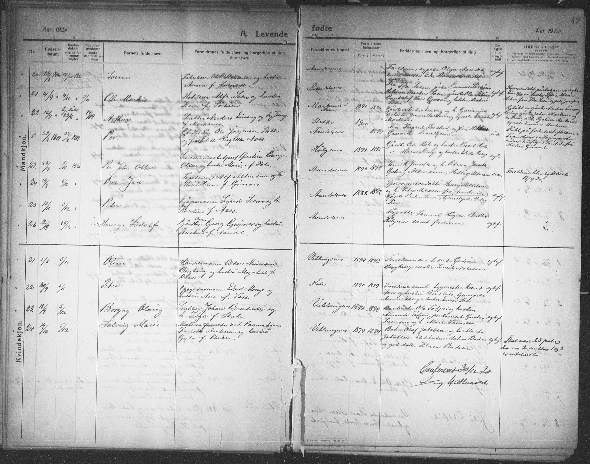 Ministerialprotokoller, klokkerbøker og fødselsregistre - Møre og Romsdal, SAT/A-1454/544/L0581: Parish register (copy) no. 544C03, 1910-1937, p. 43