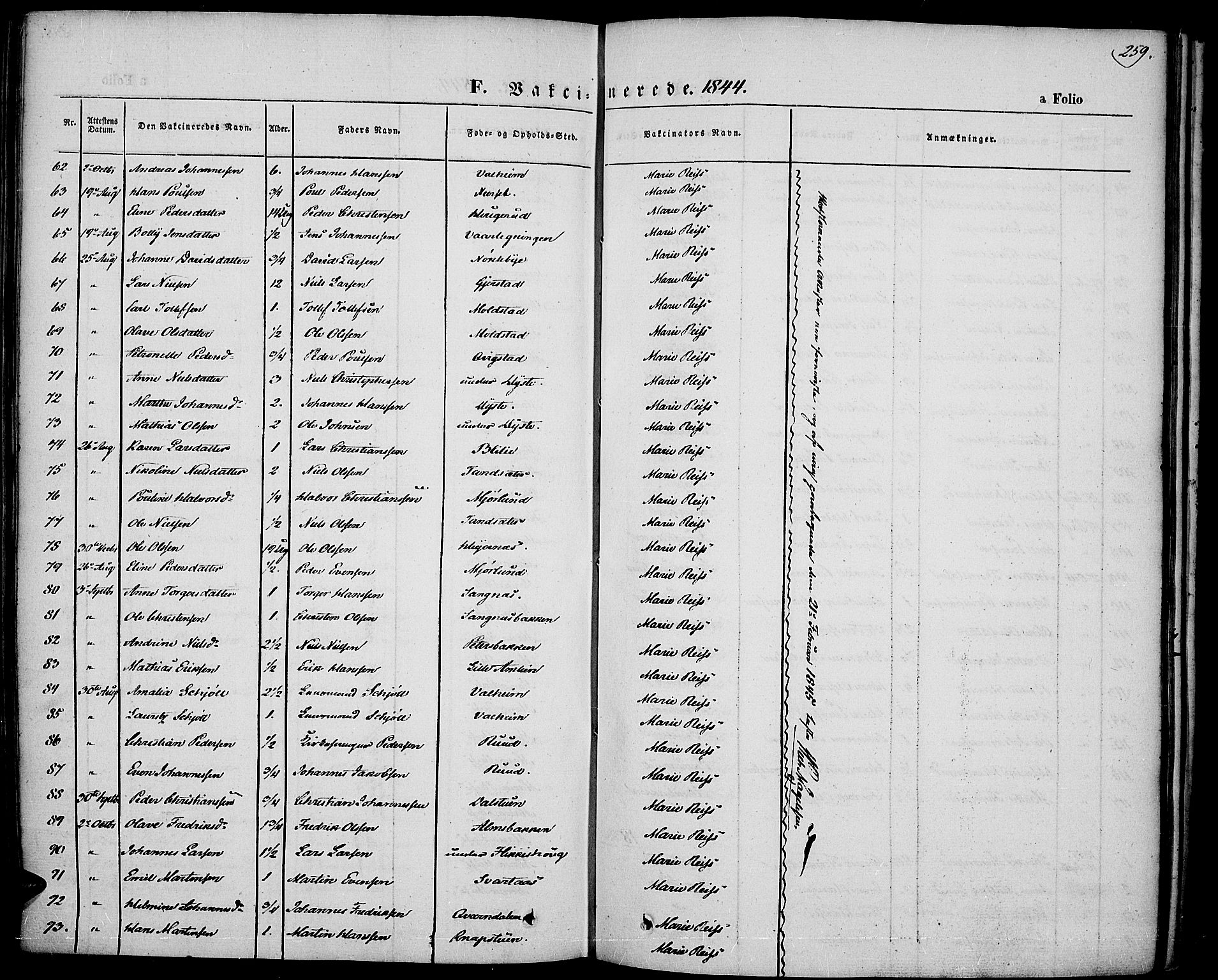 Vestre Toten prestekontor, AV/SAH-PREST-108/H/Ha/Haa/L0004: Parish register (official) no. 4, 1844-1849, p. 259