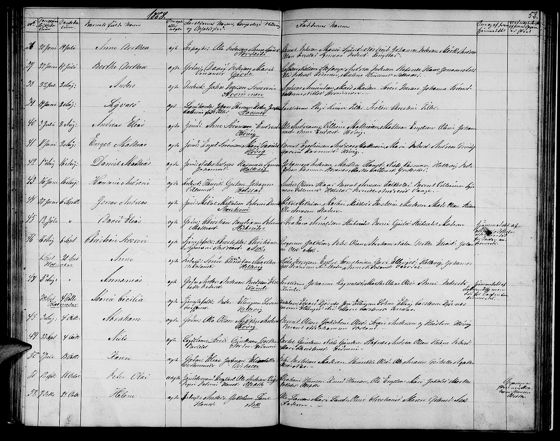 Askvoll sokneprestembete, SAB/A-79501/H/Hab/Haba/L0001: Parish register (copy) no. A 1, 1853-1872, p. 52