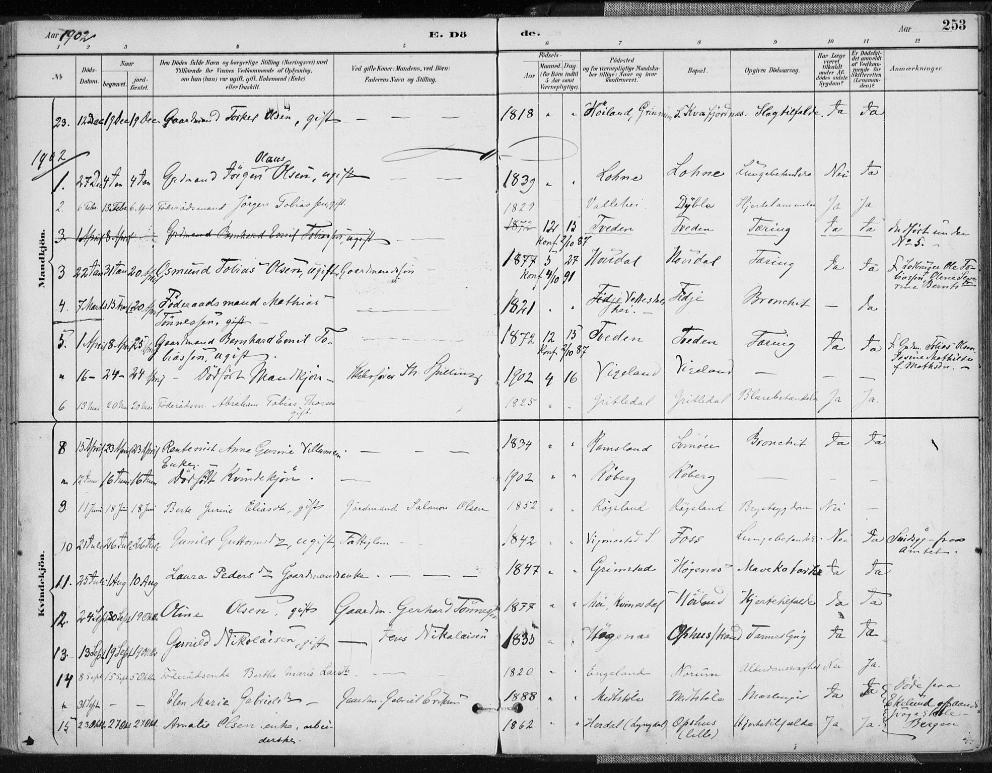 Sør-Audnedal sokneprestkontor, AV/SAK-1111-0039/F/Fa/Fab/L0010: Parish register (official) no. A 10, 1892-1913, p. 253