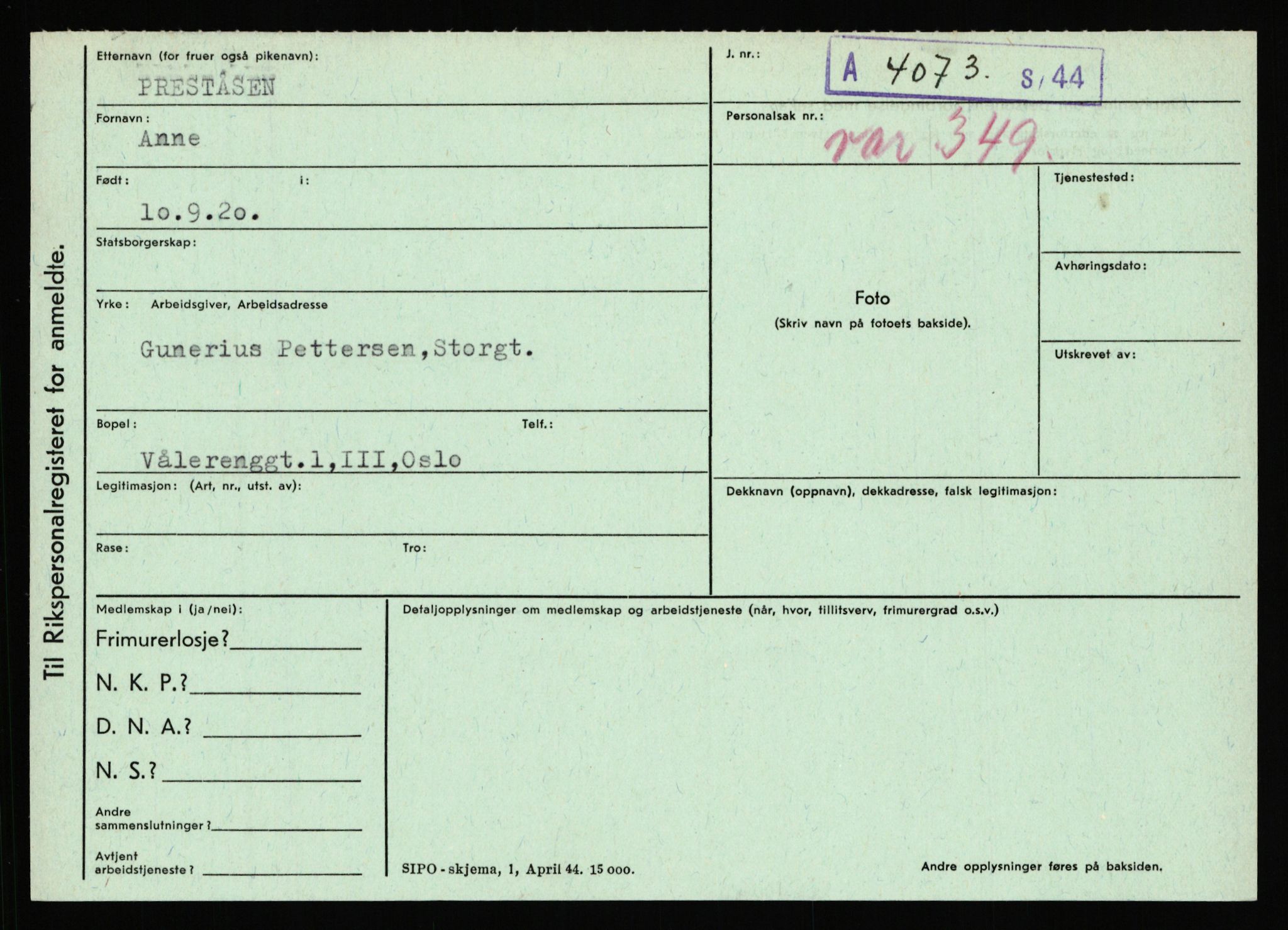 Statspolitiet - Hovedkontoret / Osloavdelingen, AV/RA-S-1329/C/Ca/L0012: Oanæs - Quistgaard	, 1943-1945, p. 4823