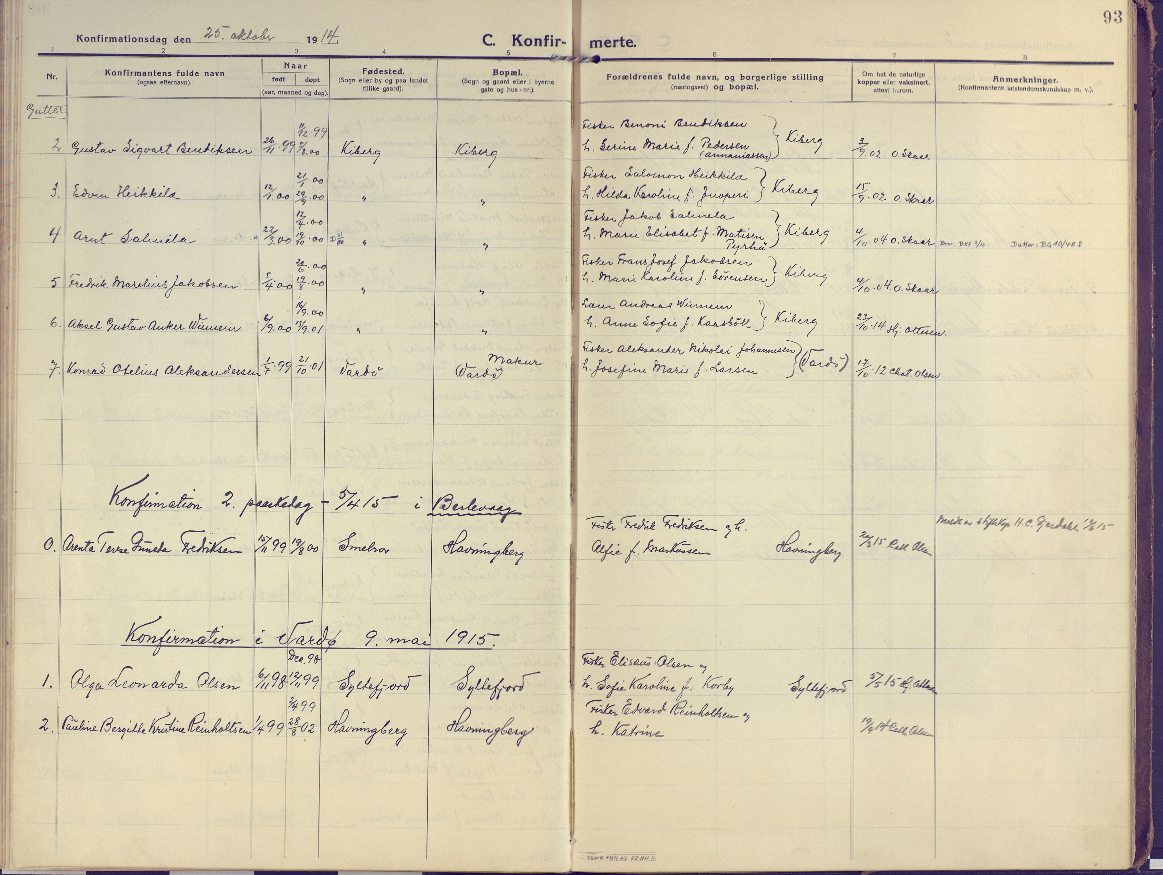 Vardø sokneprestkontor, SATØ/S-1332/H/Ha/L0013kirke: Parish register (official) no. 13, 1912-1928, p. 93