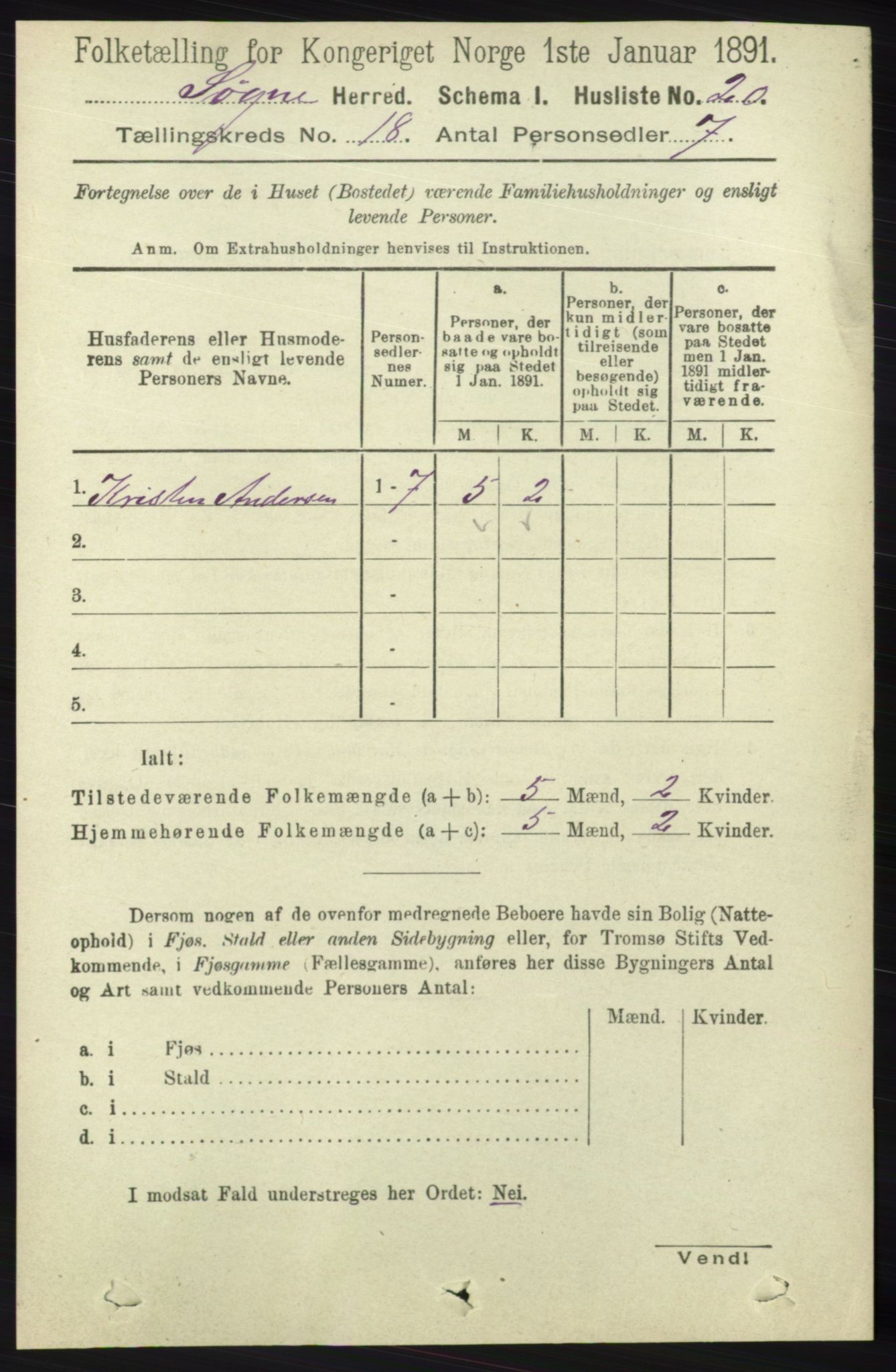 RA, 1891 census for 1018 Søgne, 1891, p. 4722