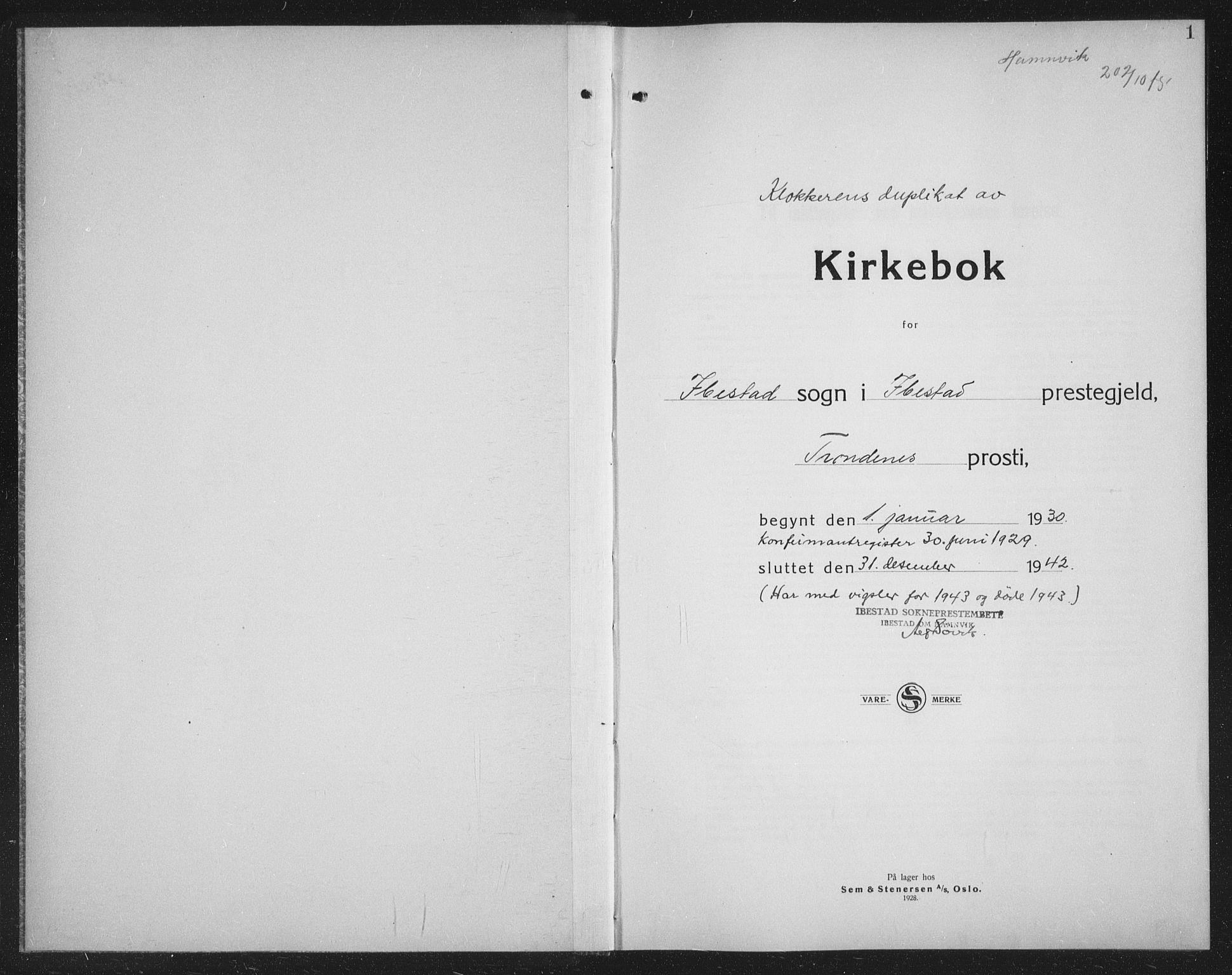 Ibestad sokneprestembete, SATØ/S-0077/H/Ha/Hab/L0011klokker: Parish register (copy) no. 11, 1930-1942, p. 1