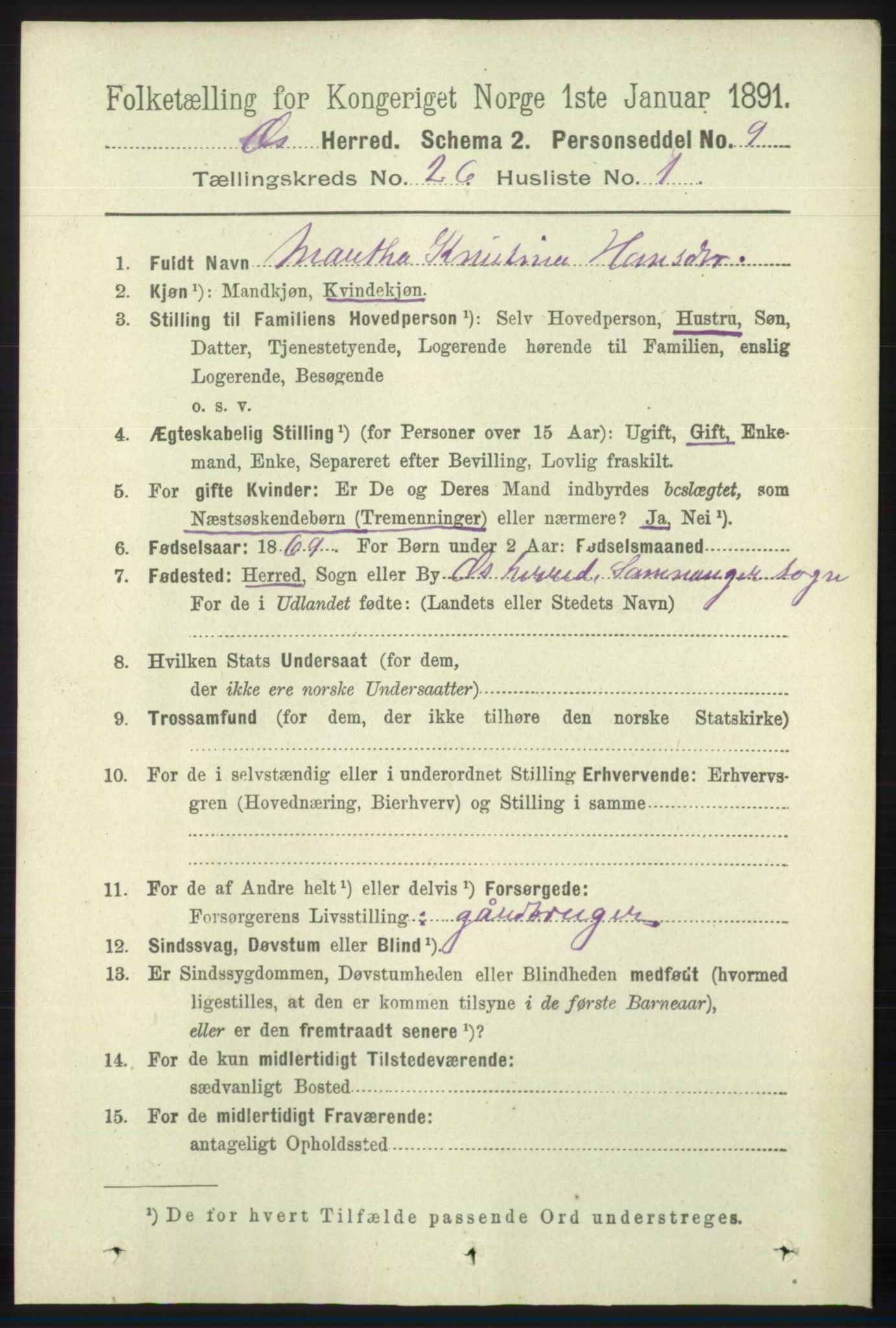 RA, 1891 census for 1243 Os, 1891, p. 5486