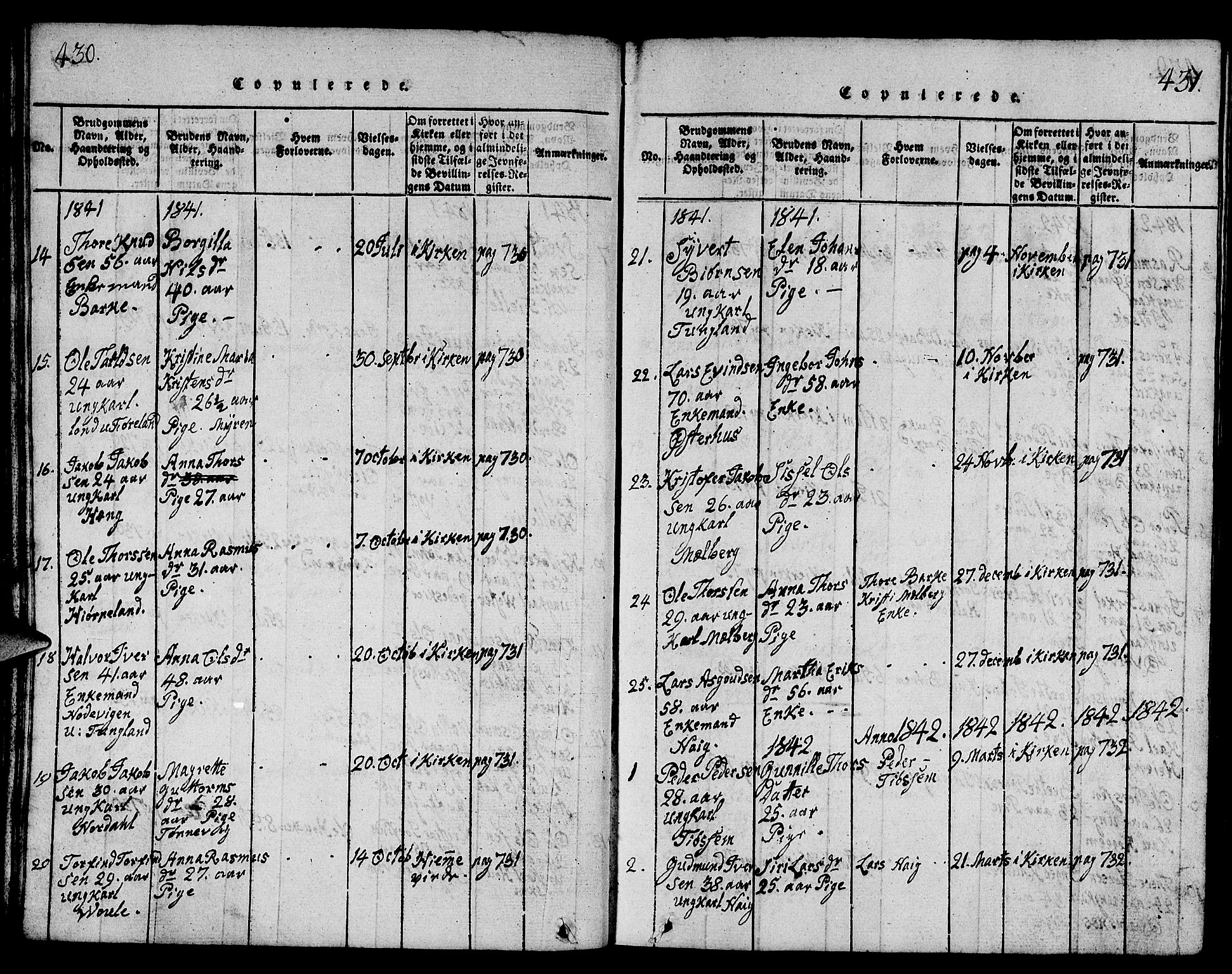 Strand sokneprestkontor, SAST/A-101828/H/Ha/Hab/L0001: Parish register (copy) no. B 1, 1816-1854, p. 430-431