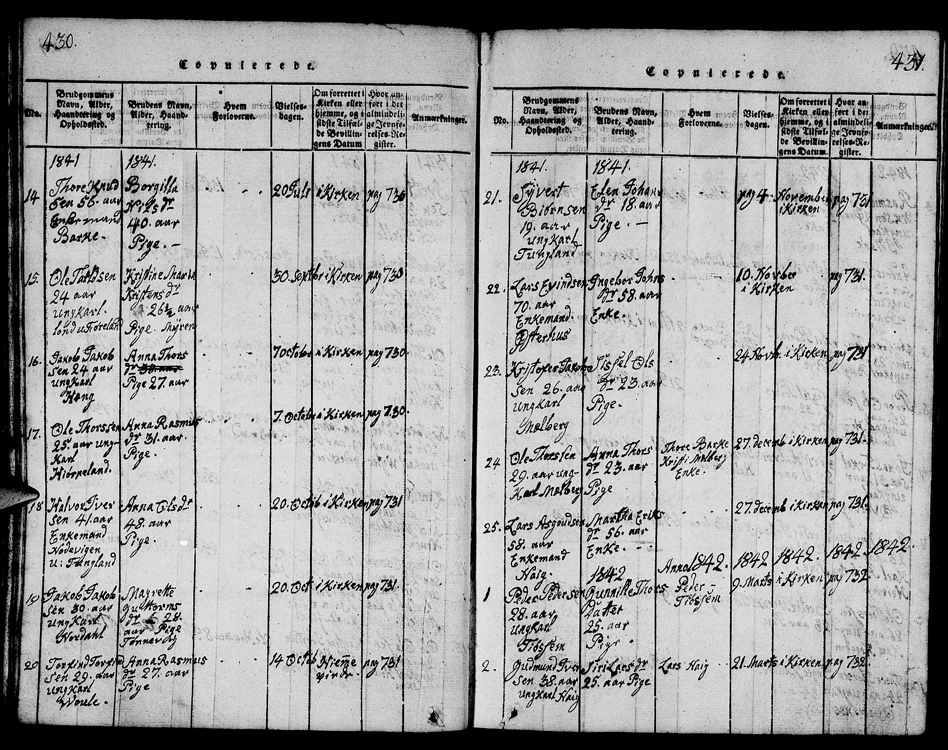 Strand sokneprestkontor, AV/SAST-A-101828/H/Ha/Hab/L0001: Parish register (copy) no. B 1, 1816-1854, p. 430-431