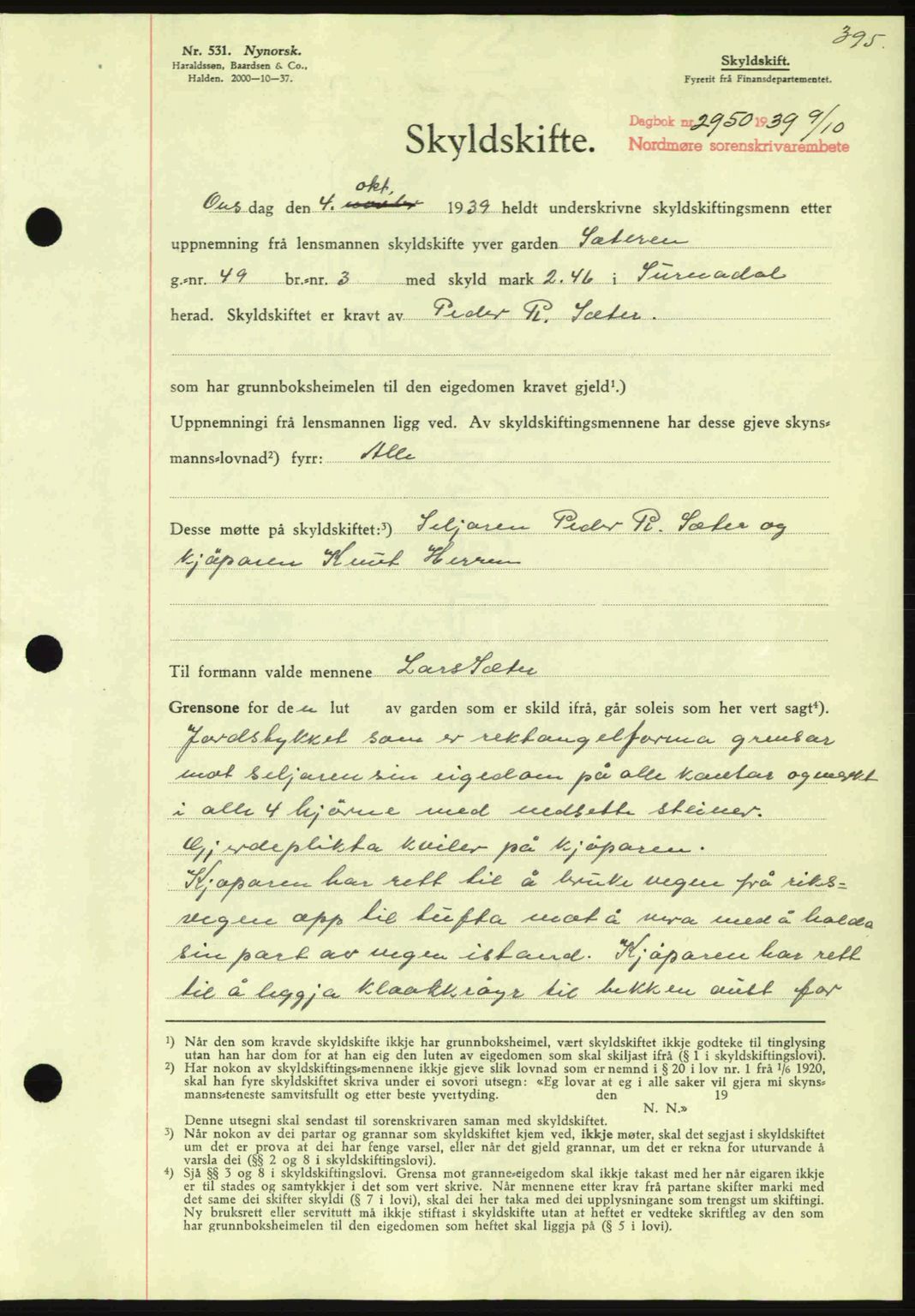 Nordmøre sorenskriveri, AV/SAT-A-4132/1/2/2Ca: Mortgage book no. A87, 1939-1940, Diary no: : 2950/1939