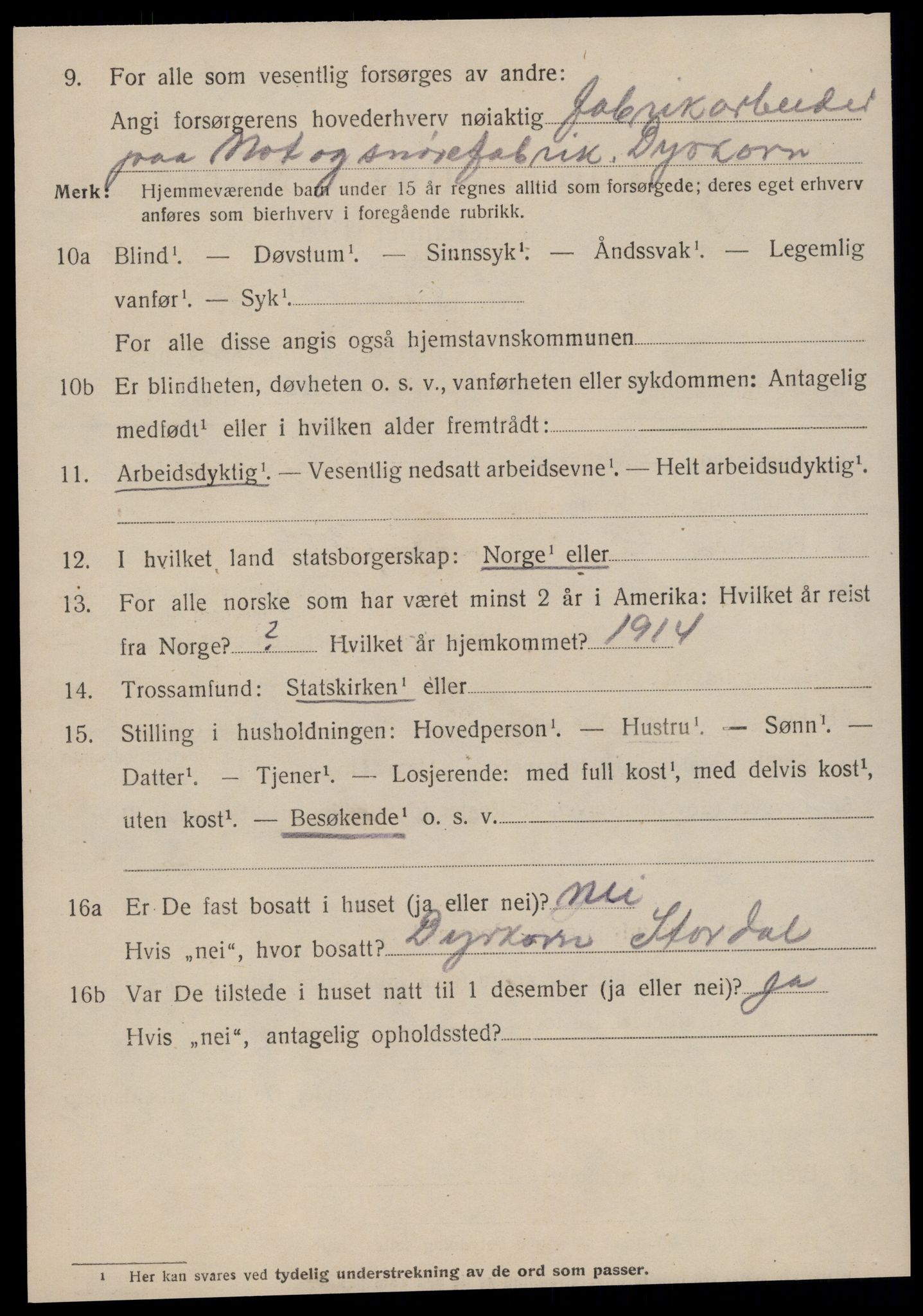 SAT, 1920 census for Stranda, 1920, p. 3206