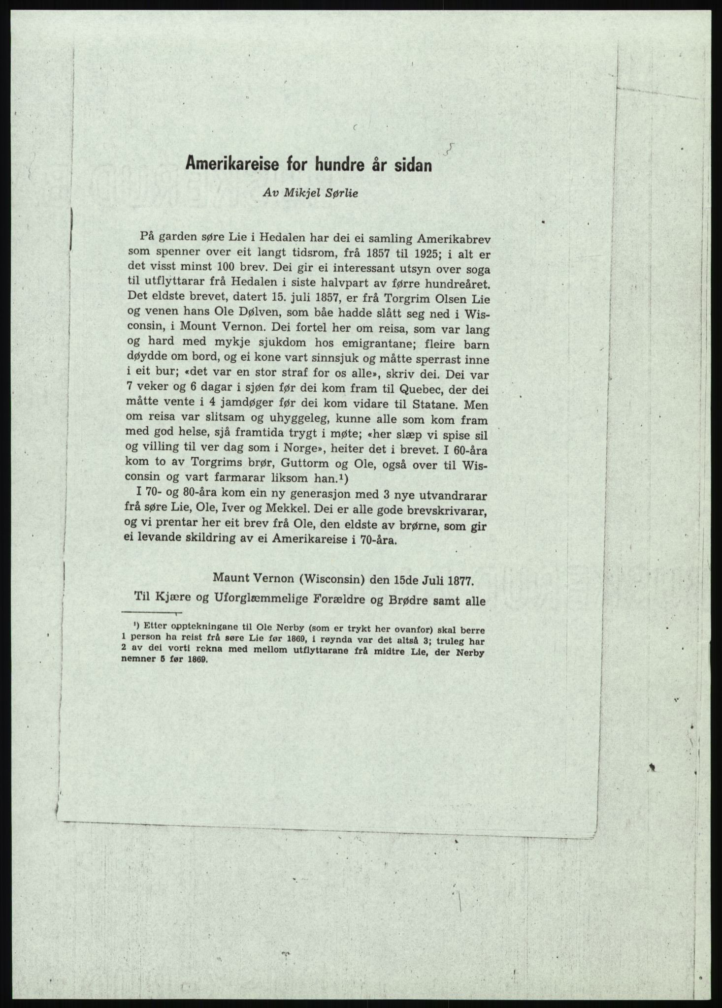 Samlinger til kildeutgivelse, Amerikabrevene, AV/RA-EA-4057/F/L0012: Innlån fra Oppland: Lie (brevnr 1-78), 1838-1914, p. 5