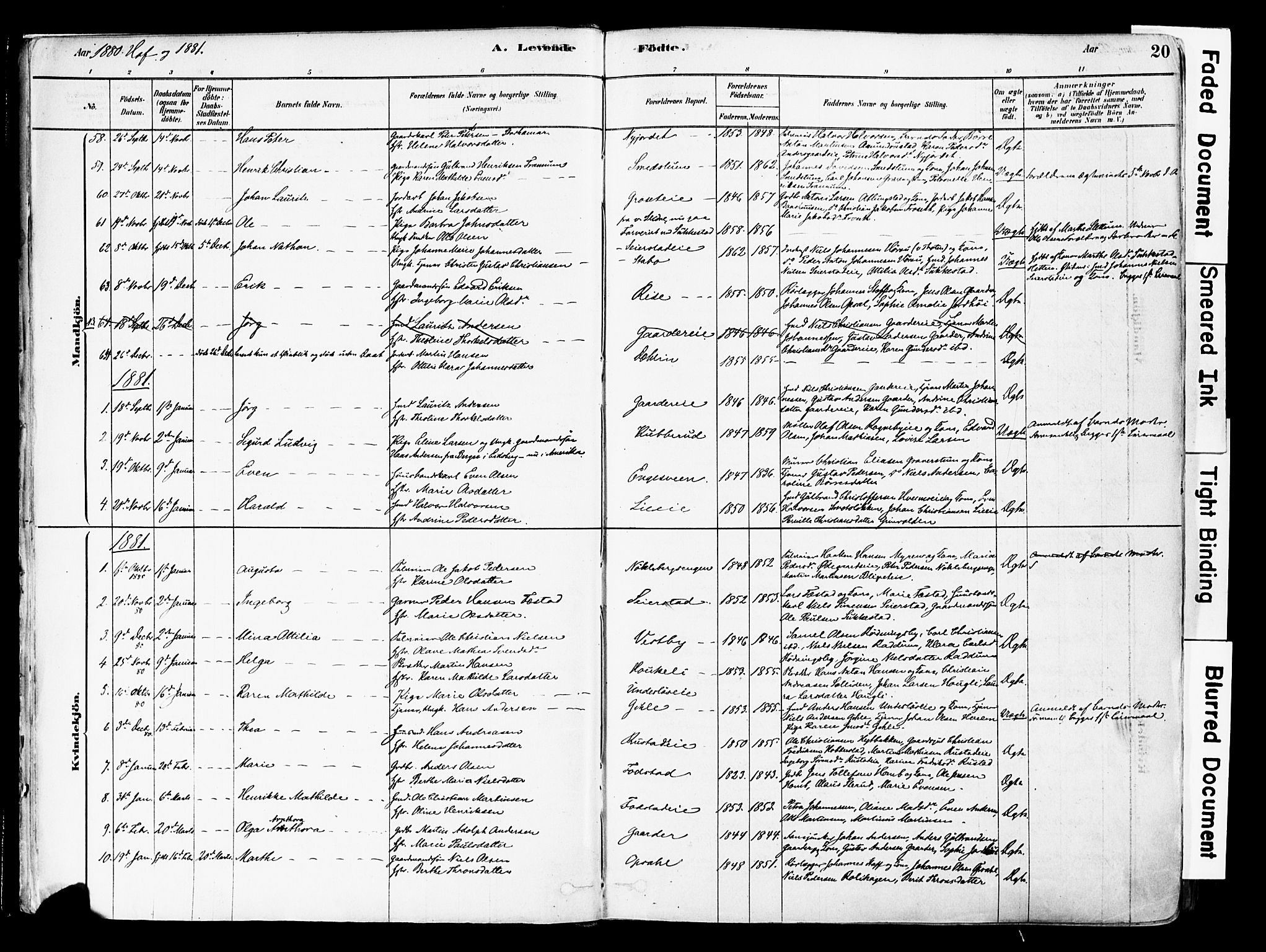 Østre Toten prestekontor, AV/SAH-PREST-104/H/Ha/Haa/L0006: Parish register (official) no. 6 /1, 1878-1896, p. 20