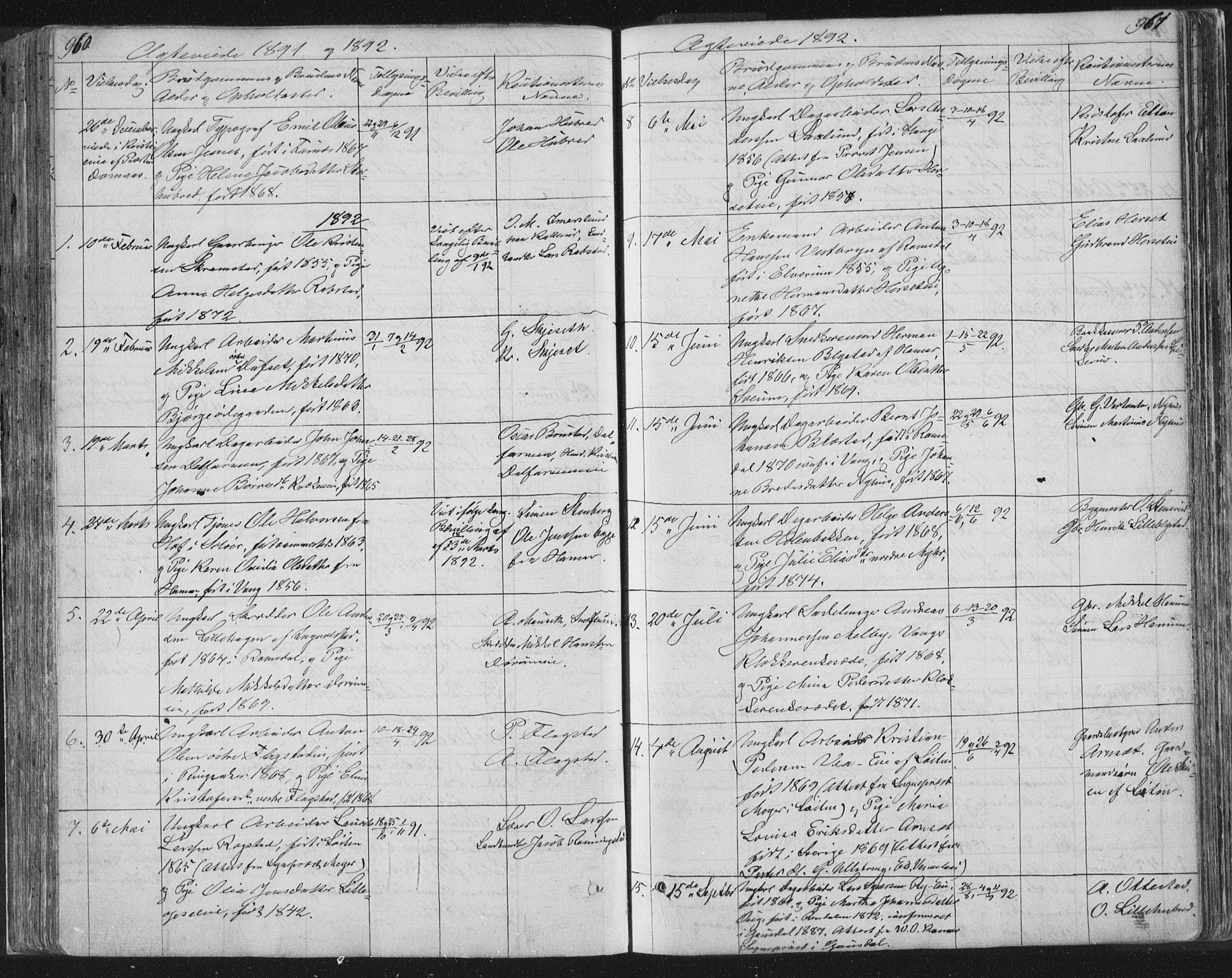 Vang prestekontor, Hedmark, SAH/PREST-008/H/Ha/Hab/L0010B: Parish register (copy) no. 10b, 1854-1896, p. 960-961
