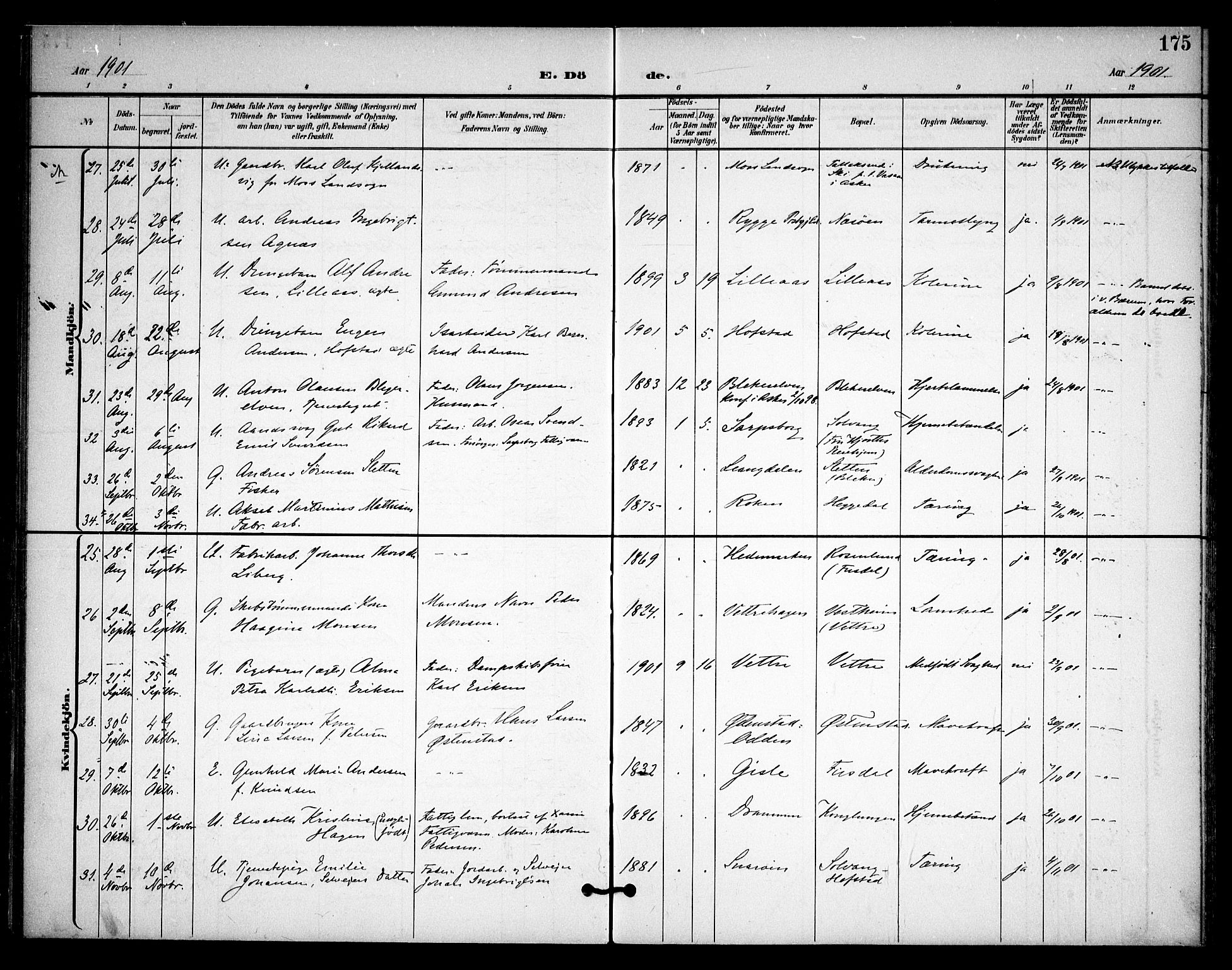 Asker prestekontor Kirkebøker, SAO/A-10256a/F/Fa/L0015: Parish register (official) no. I 15, 1896-1915, p. 175