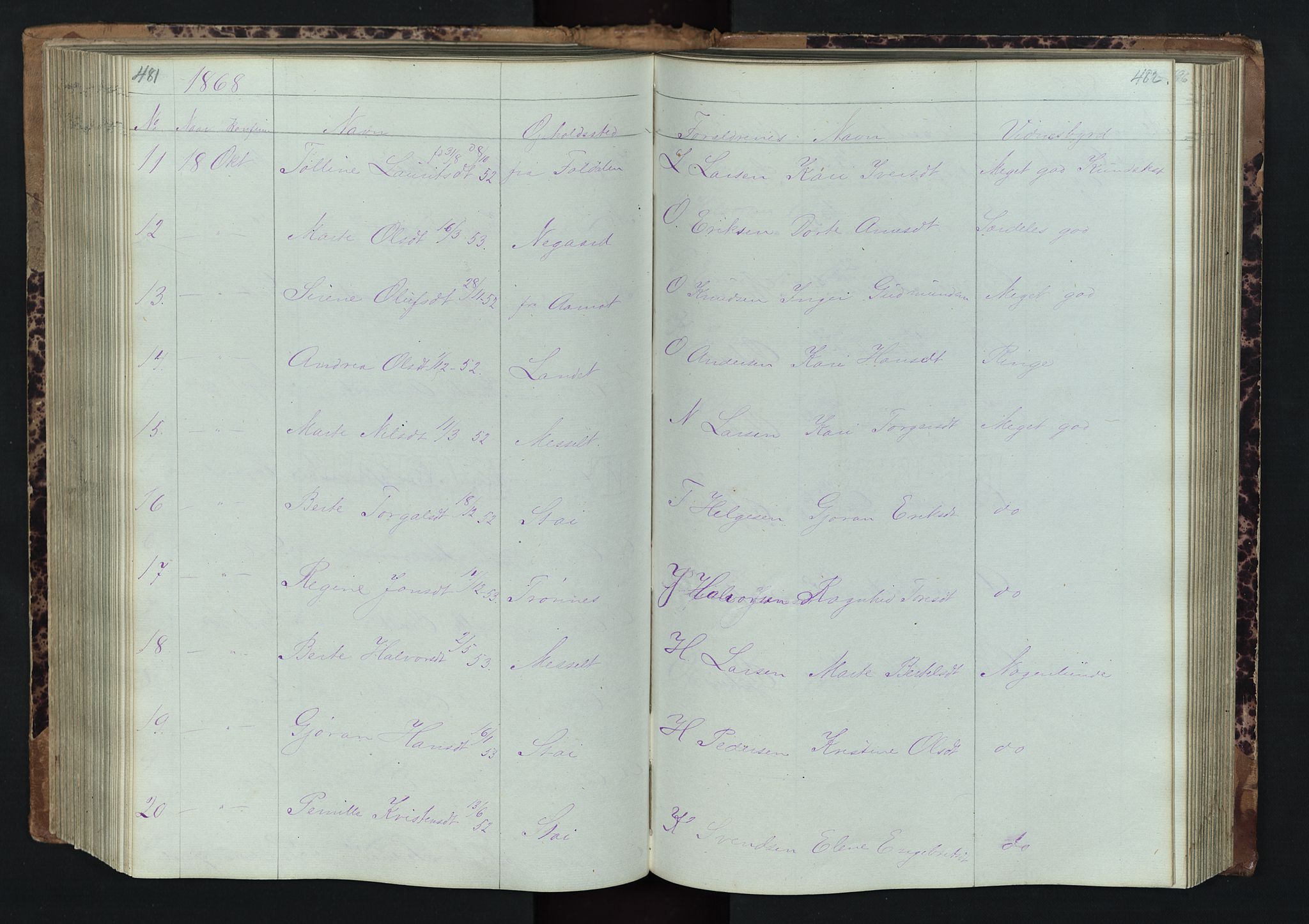 Stor-Elvdal prestekontor, SAH/PREST-052/H/Ha/Hab/L0001: Parish register (copy) no. 1 /1, 1860-1894, p. 481-482
