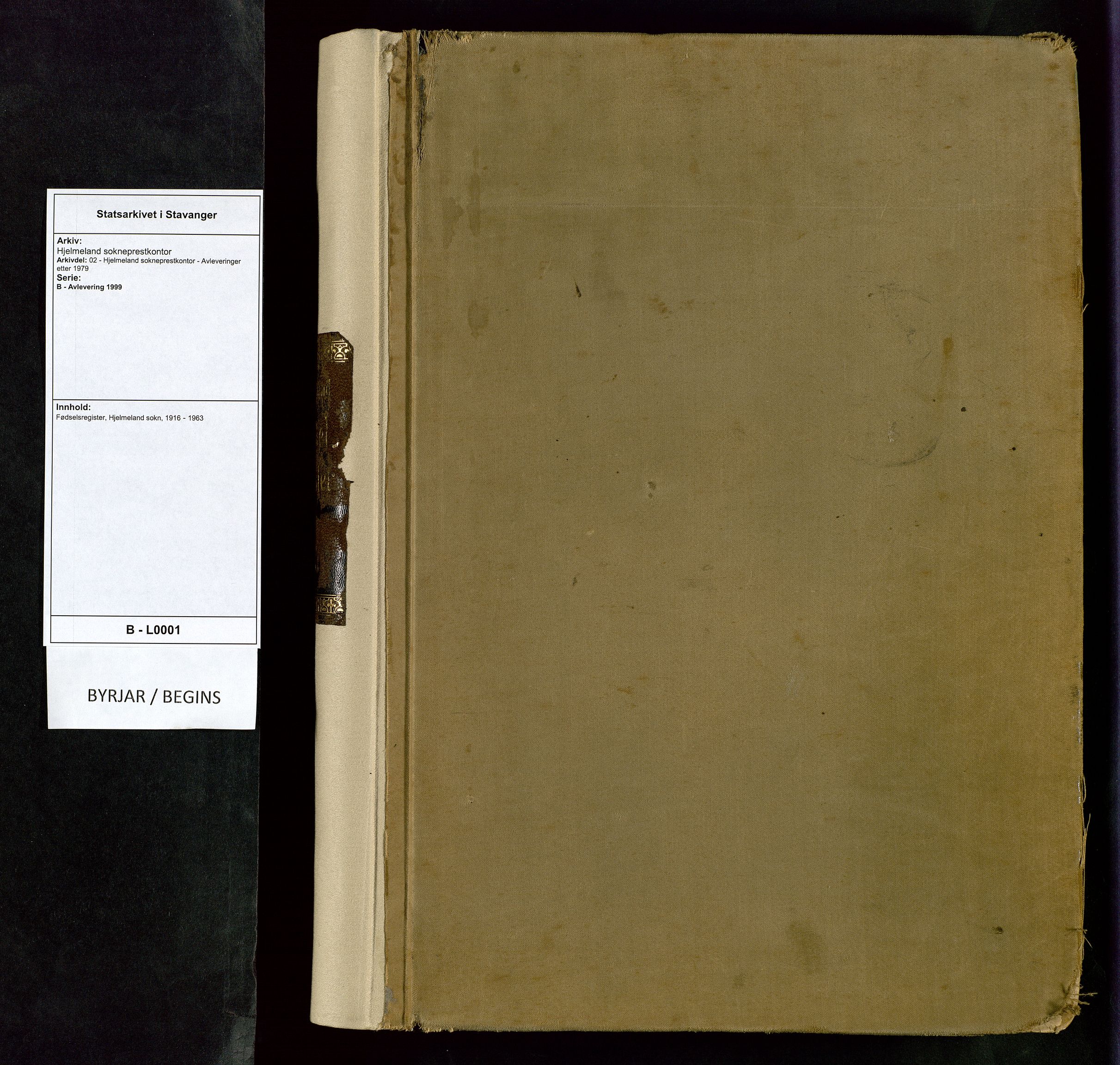 Hjelmeland sokneprestkontor, SAST/A-101843/02/B/L0001: Birth register no. 1, 1916-1963