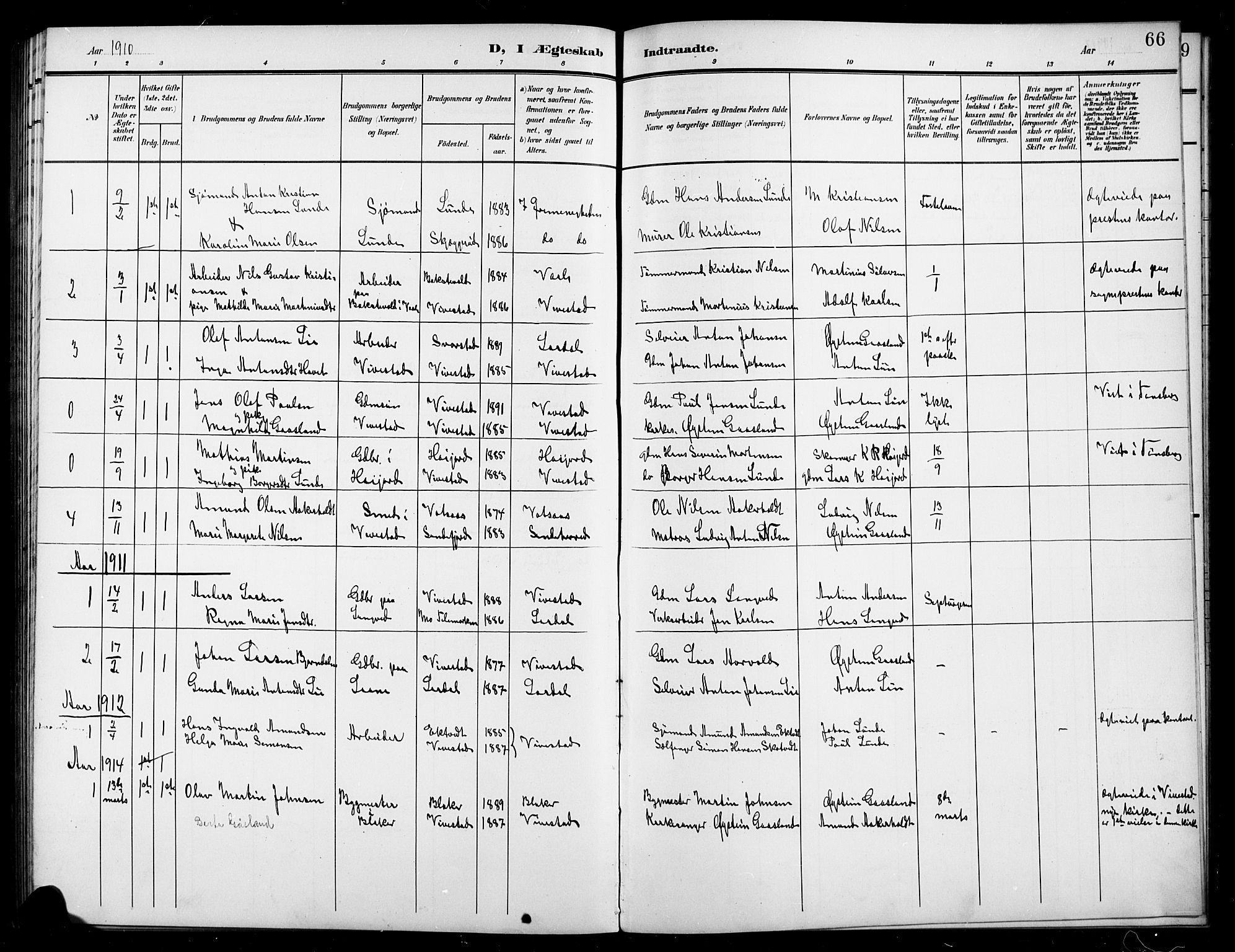 Ramnes kirkebøker, SAKO/A-314/G/Gc/L0002: Parish register (copy) no. III 2, 1903-1924, p. 66