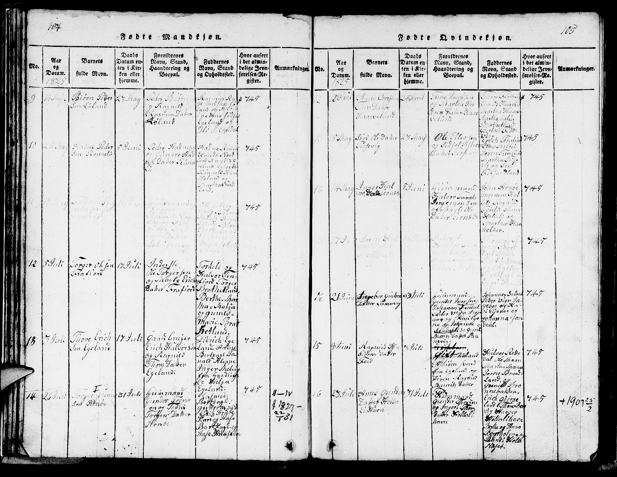 Strand sokneprestkontor, AV/SAST-A-101828/H/Ha/Hab/L0002: Parish register (copy) no. B 2, 1816-1854, p. 104-105