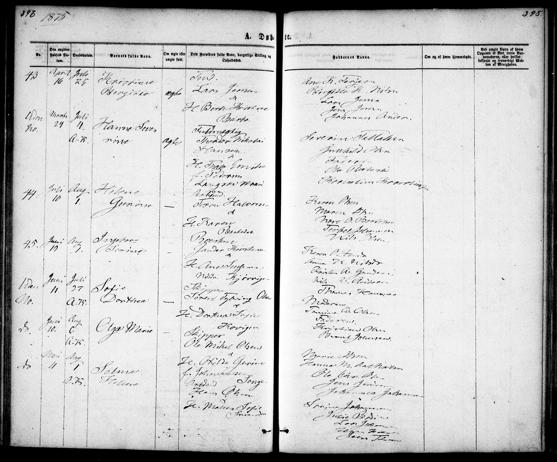 Tromøy sokneprestkontor, AV/SAK-1111-0041/F/Fa/L0008: Parish register (official) no. A 8, 1870-1877, p. 397-398