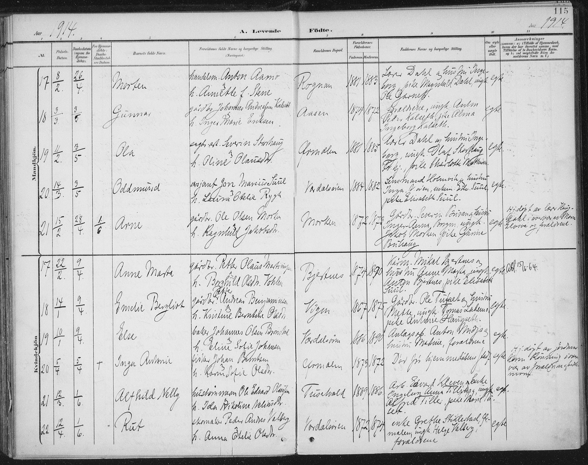 Ministerialprotokoller, klokkerbøker og fødselsregistre - Nord-Trøndelag, SAT/A-1458/723/L0246: Parish register (official) no. 723A15, 1900-1917, p. 115