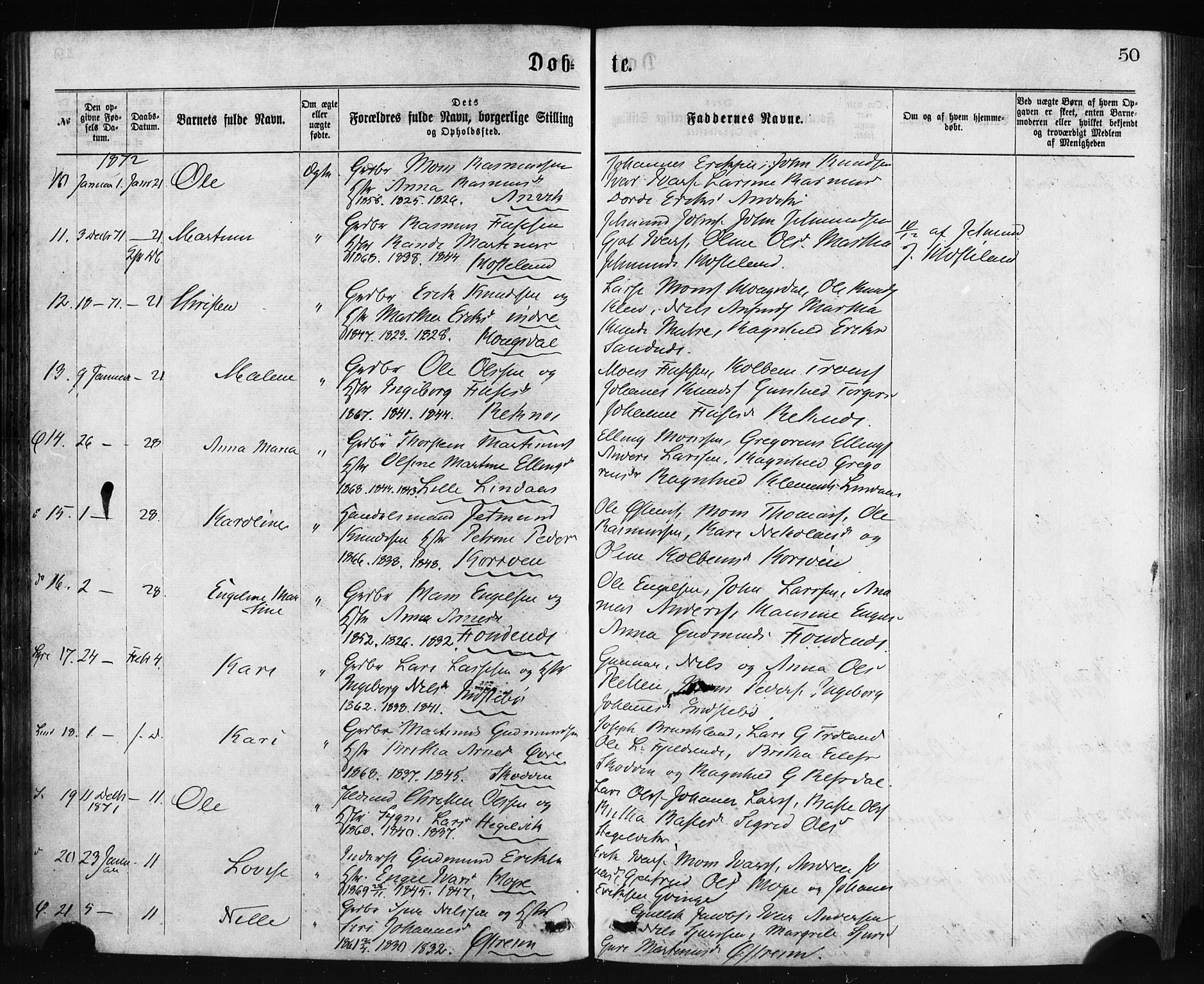 Lindås Sokneprestembete, AV/SAB-A-76701/H/Haa/Haaa/L0018: Parish register (official) no. A 18, 1869-1885, p. 50