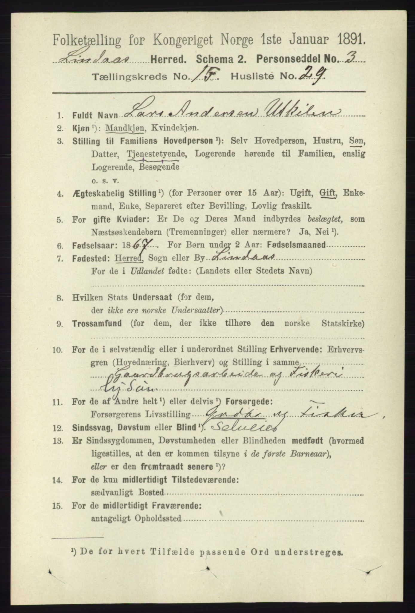 RA, 1891 census for 1263 Lindås, 1891, p. 5444