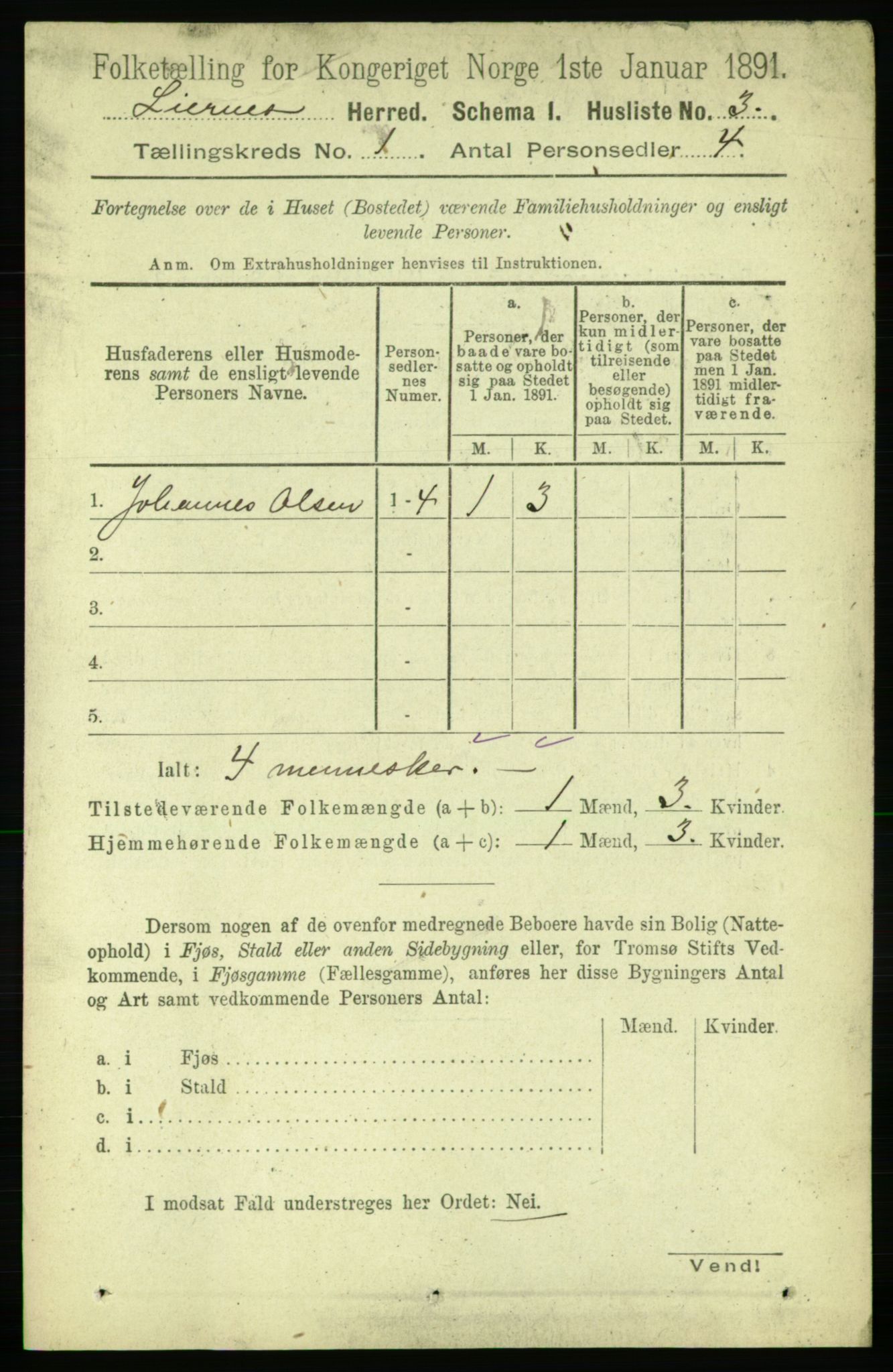 RA, 1891 census for 1737 Lierne, 1891, p. 18