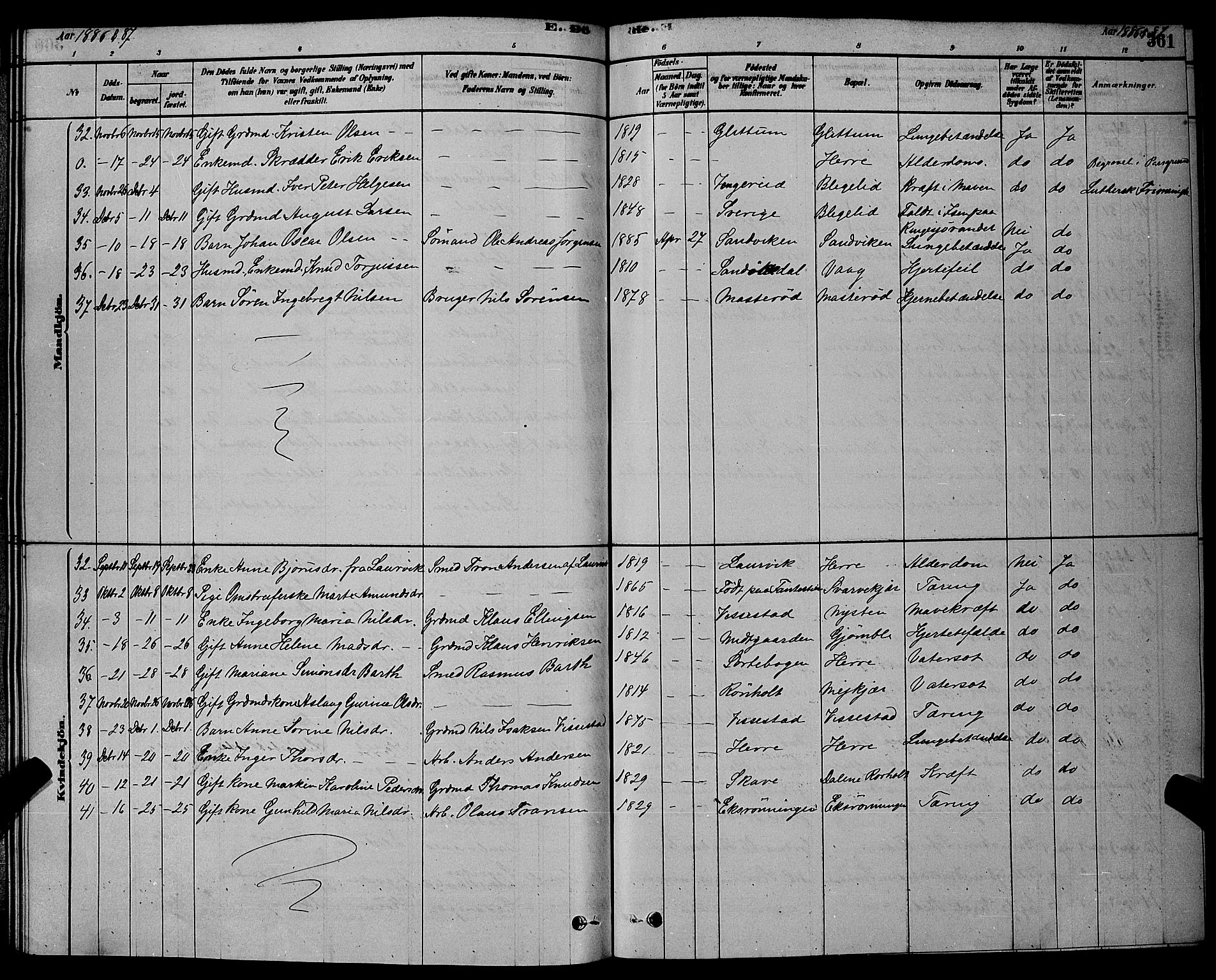 Bamble kirkebøker, SAKO/A-253/G/Ga/L0008: Parish register (copy) no. I 8, 1878-1888, p. 361