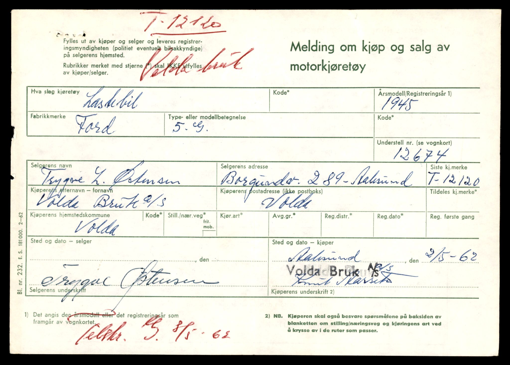 Møre og Romsdal vegkontor - Ålesund trafikkstasjon, AV/SAT-A-4099/F/Fe/L0036: Registreringskort for kjøretøy T 12831 - T 13030, 1927-1998, p. 1277