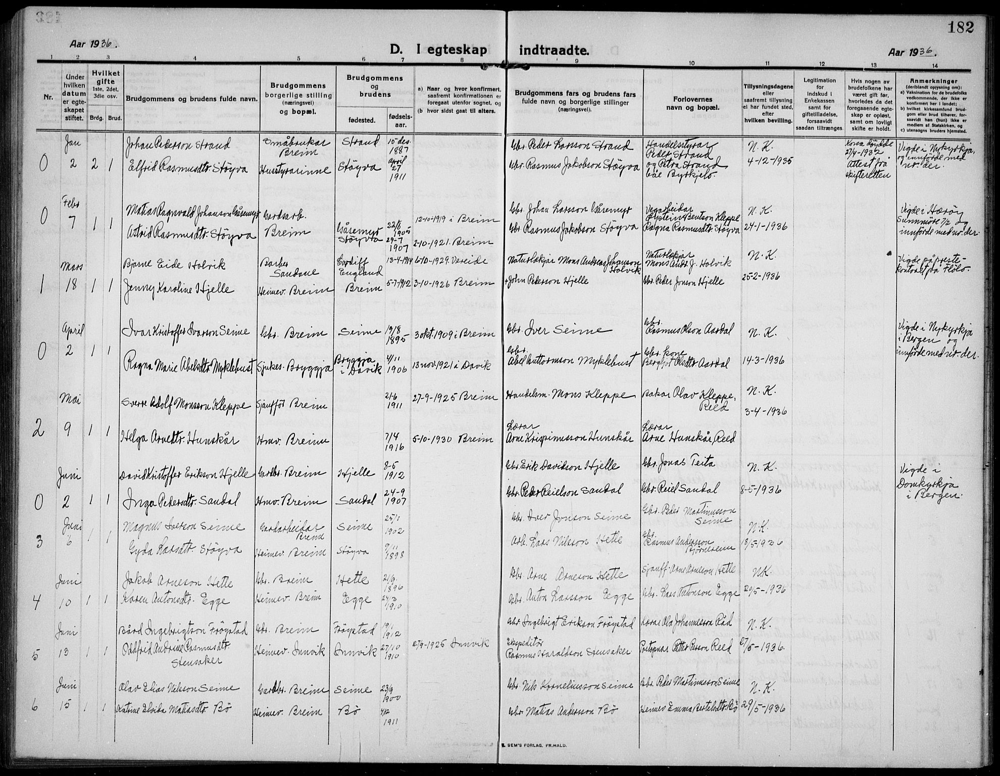 Gloppen sokneprestembete, AV/SAB-A-80101/H/Hab/Habc/L0003: Parish register (copy) no. C 3, 1911-1938, p. 182