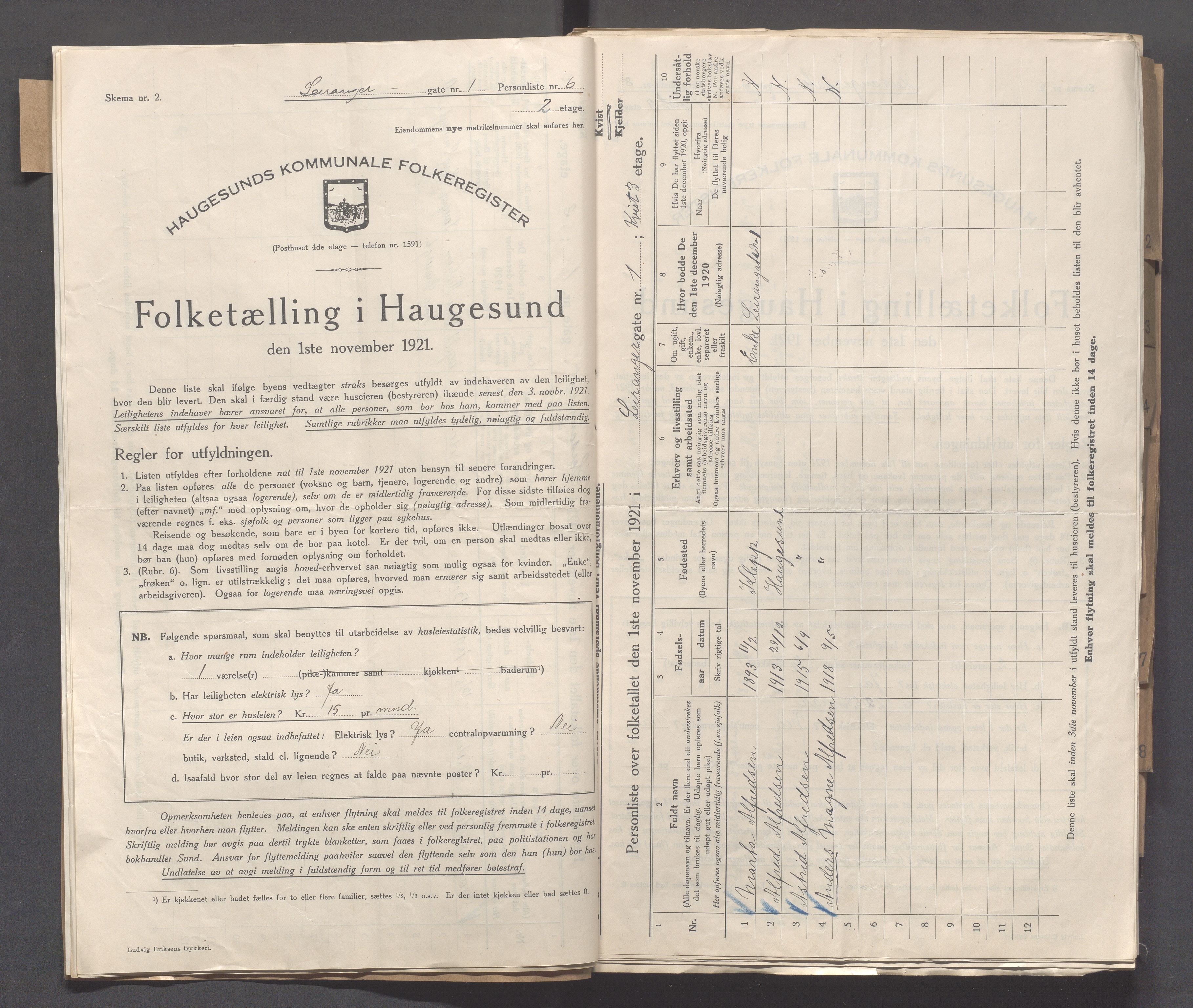 IKAR, Local census 1.11.1921 for Haugesund, 1921, p. 3021