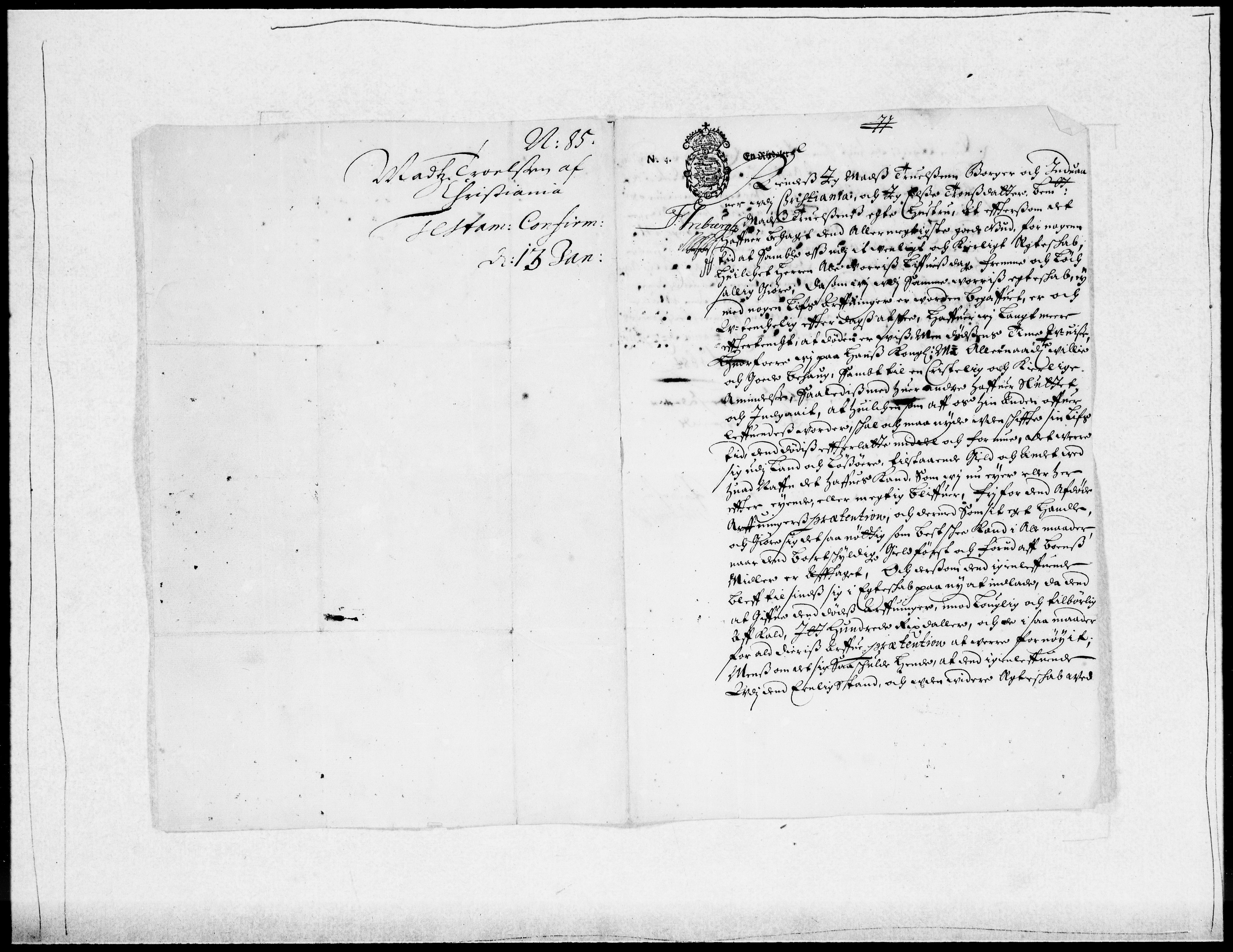 Danske Kanselli 1572-1799, AV/RA-EA-3023/F/Fc/Fcc/Fcca/L0038: Norske innlegg 1572-1799, 1685, p. 2