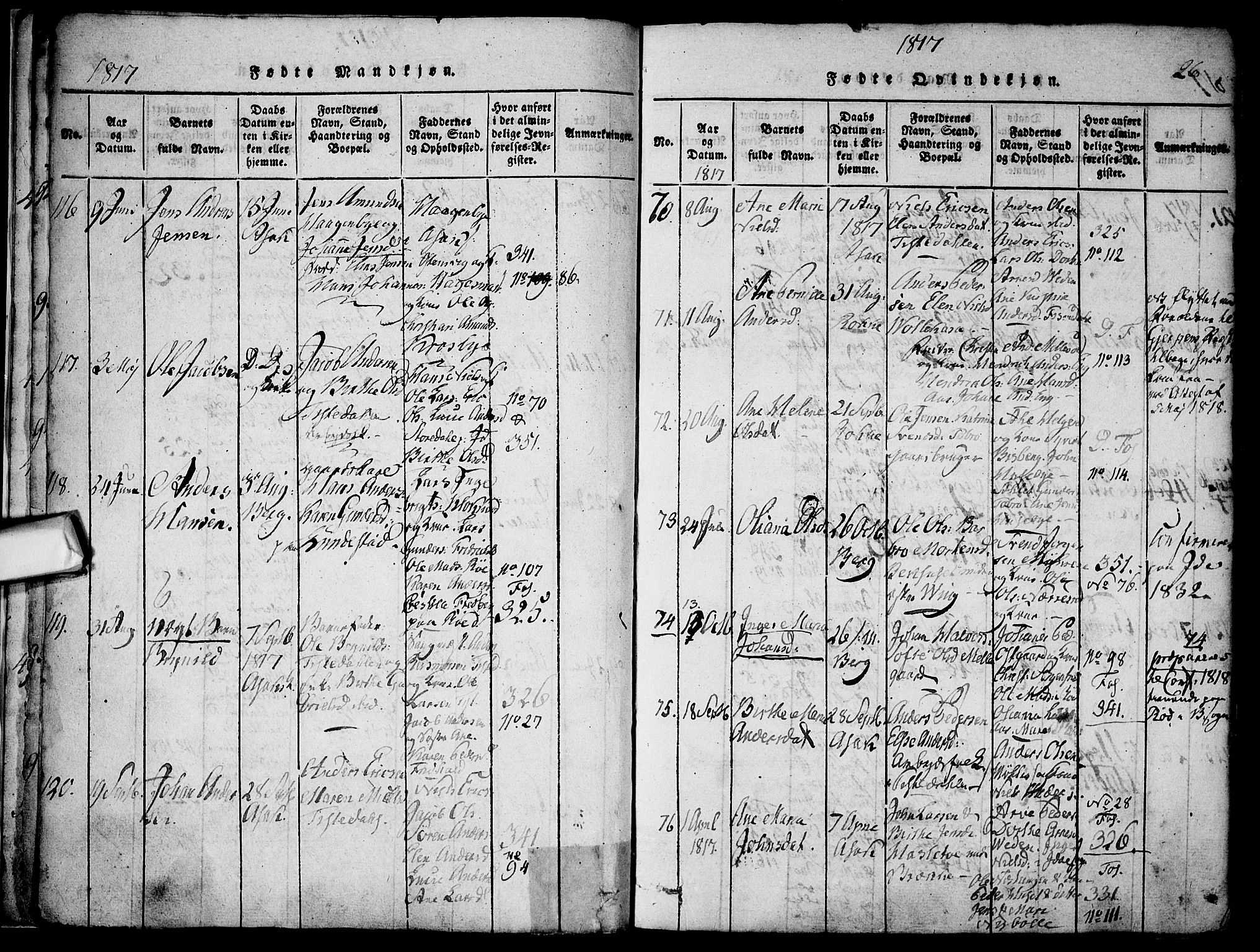 Berg prestekontor Kirkebøker, AV/SAO-A-10902/F/Fa/L0002: Parish register (official) no. I 2, 1815-1831, p. 26