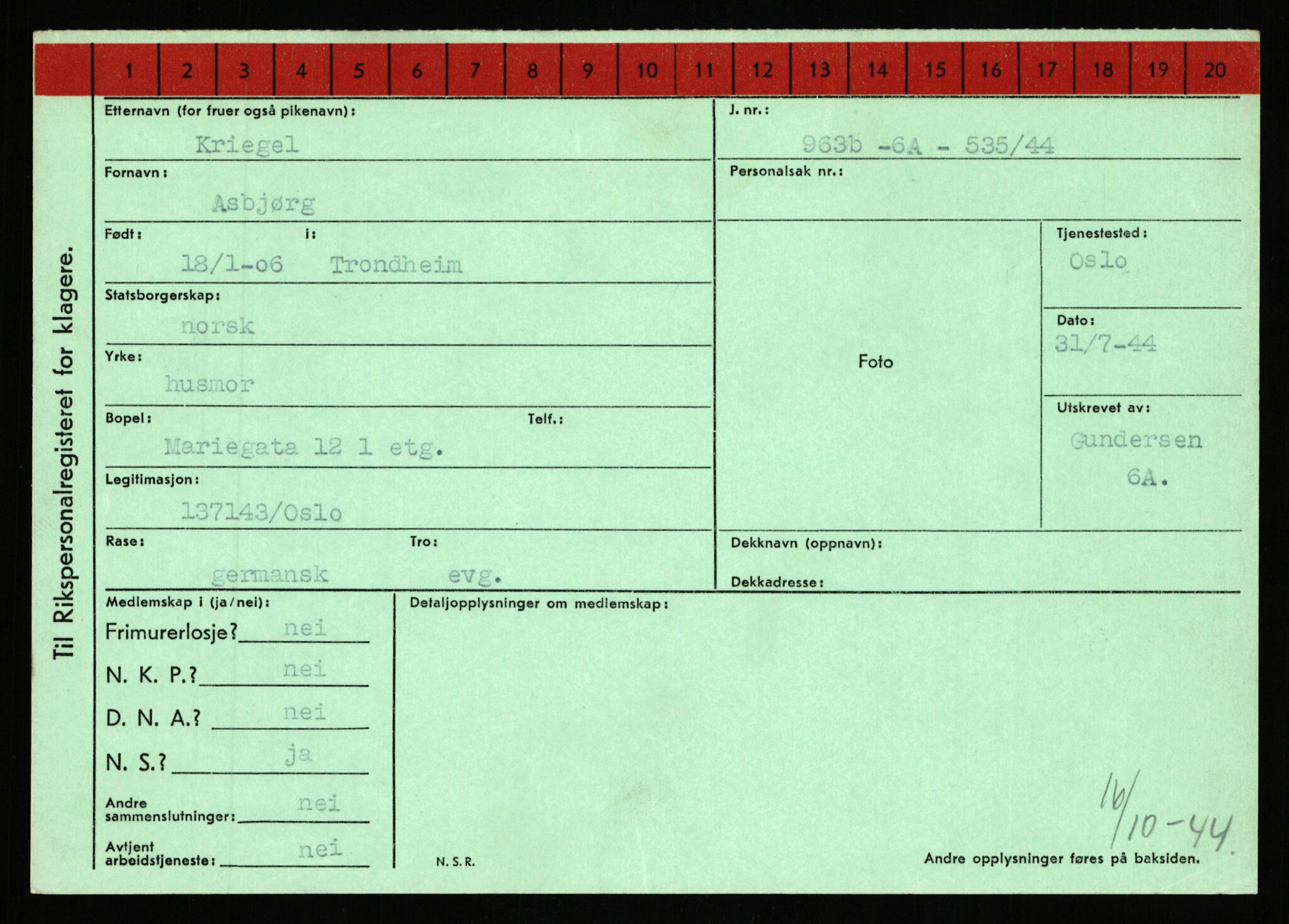 Statspolitiet - Hovedkontoret / Osloavdelingen, AV/RA-S-1329/C/Ca/L0009: Knutsen - Limstrand, 1943-1945, p. 924