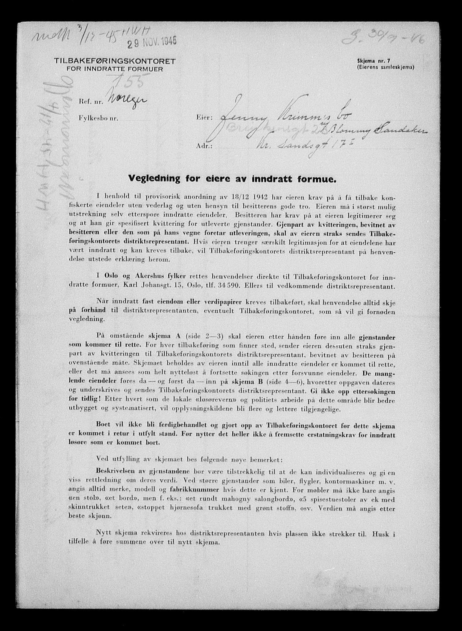 Justisdepartementet, Tilbakeføringskontoret for inndratte formuer, AV/RA-S-1564/H/Hc/Hcc/L0953: --, 1945-1947, p. 219