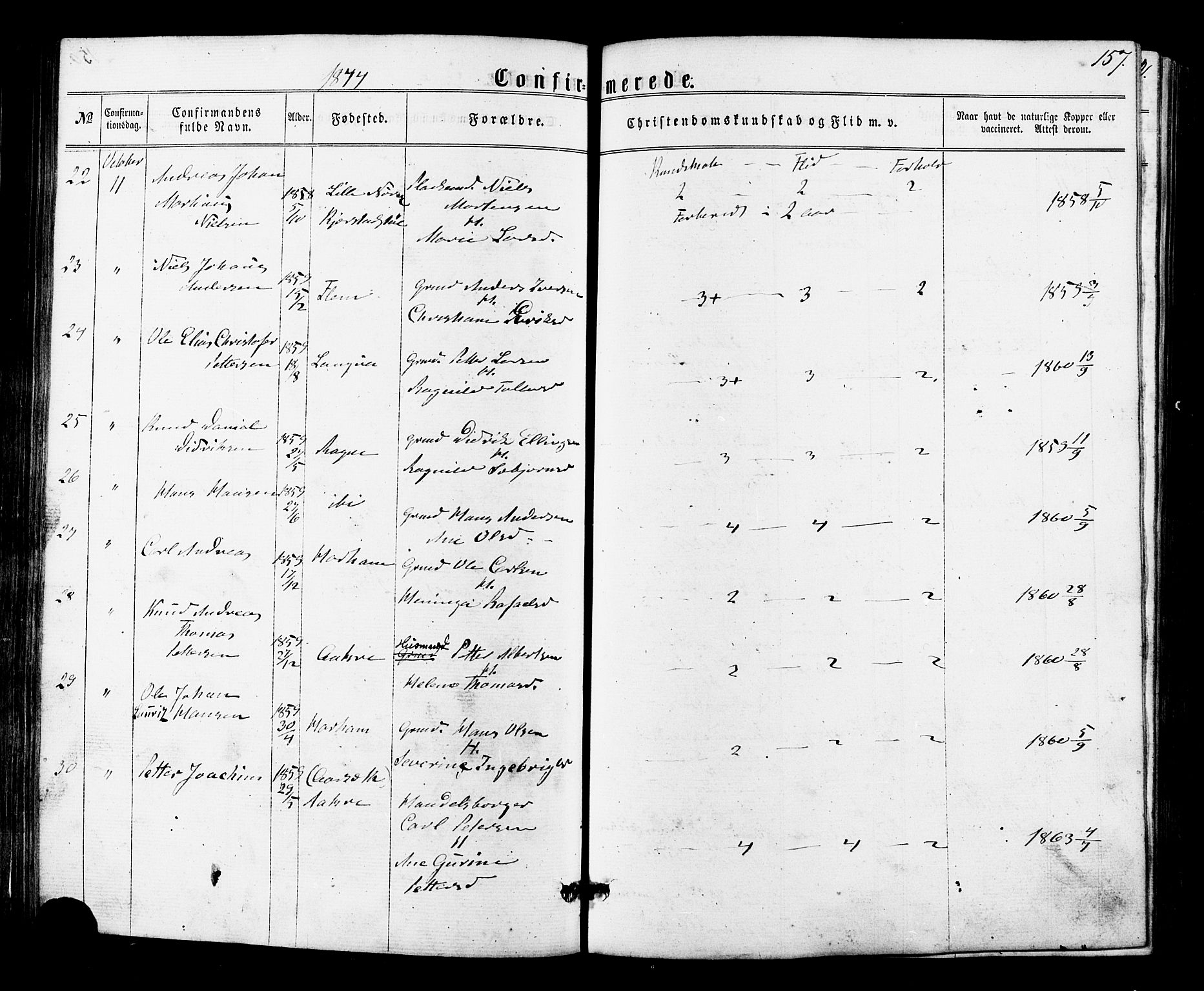 Ministerialprotokoller, klokkerbøker og fødselsregistre - Møre og Romsdal, AV/SAT-A-1454/536/L0498: Parish register (official) no. 536A07, 1862-1875, p. 157