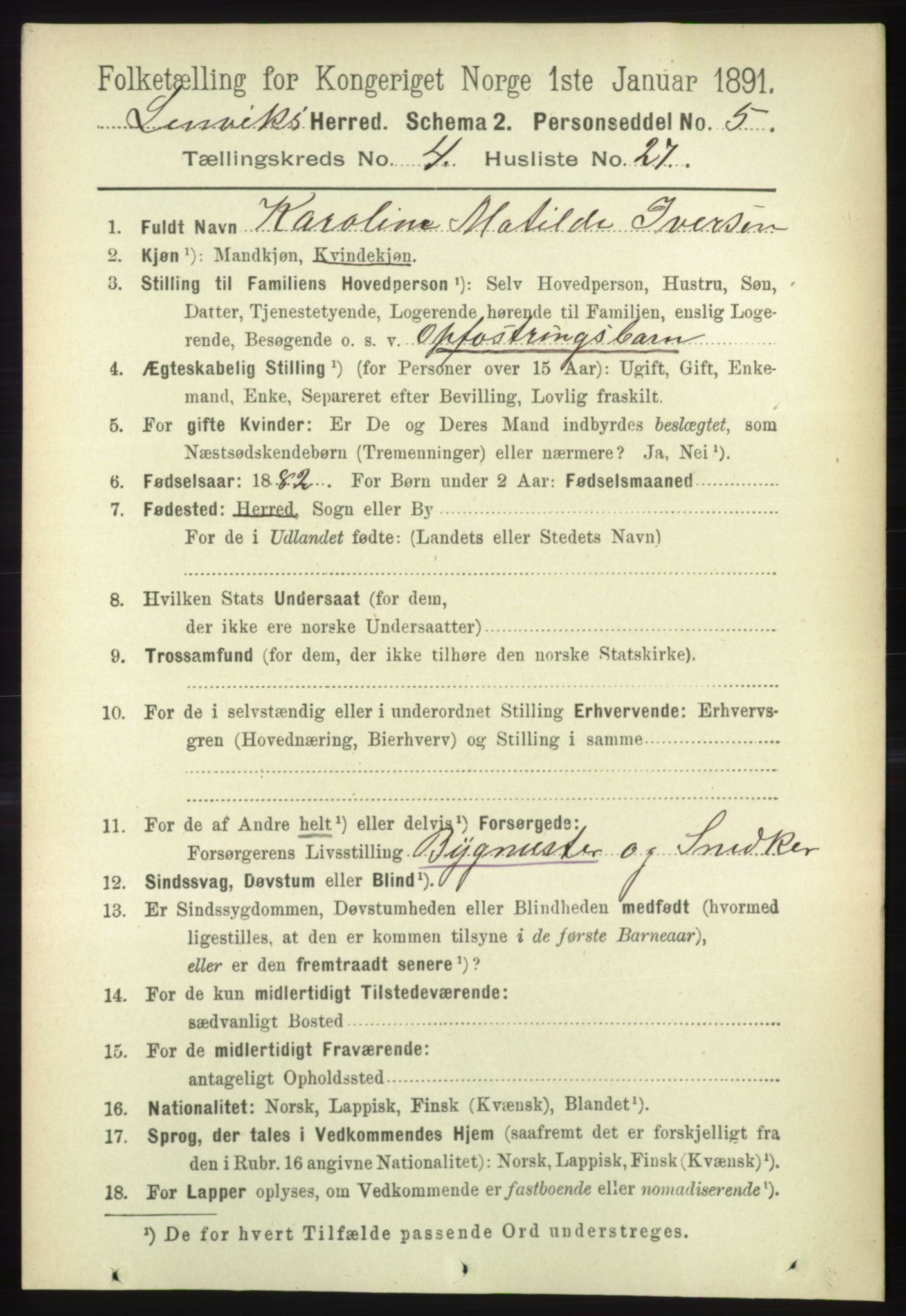 RA, 1891 census for 1931 Lenvik, 1891, p. 2081