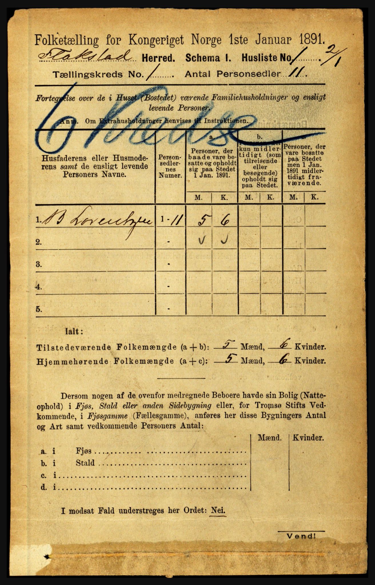 RA, 1891 census for 1859 Flakstad, 1891, p. 18