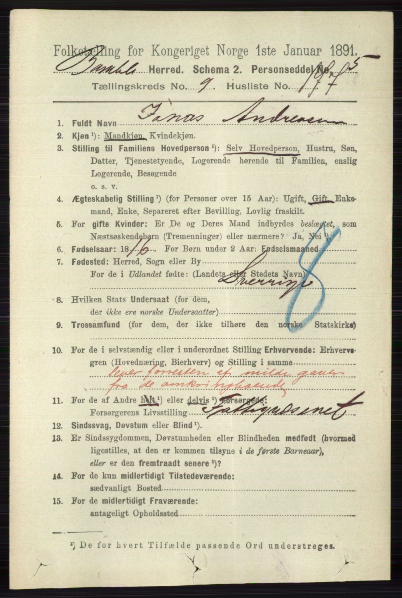 RA, 1891 census for 0814 Bamble, 1891, p. 5698