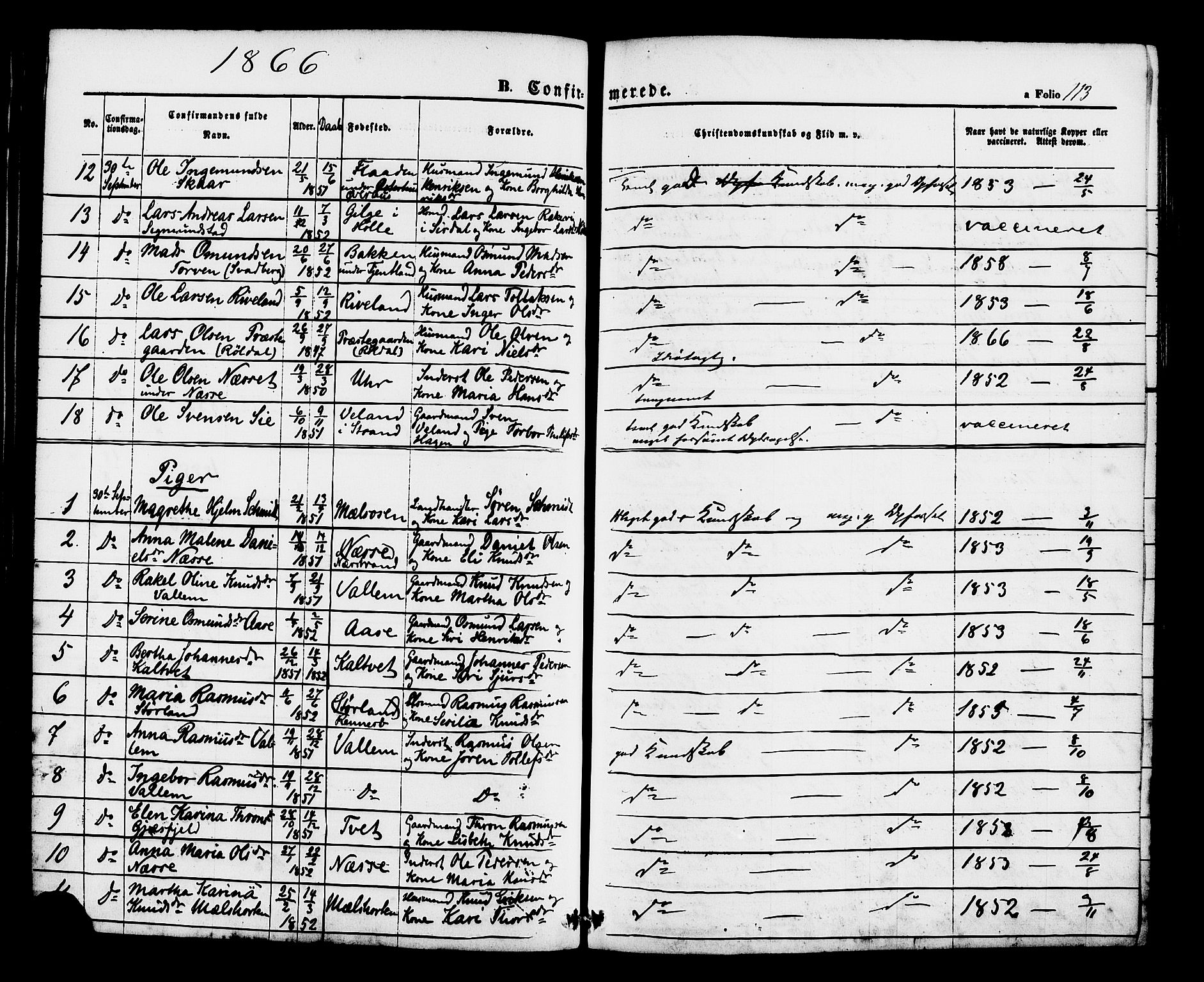 Hjelmeland sokneprestkontor, AV/SAST-A-101843/01/IV/L0012: Parish register (official) no. A 12, 1862-1886, p. 113