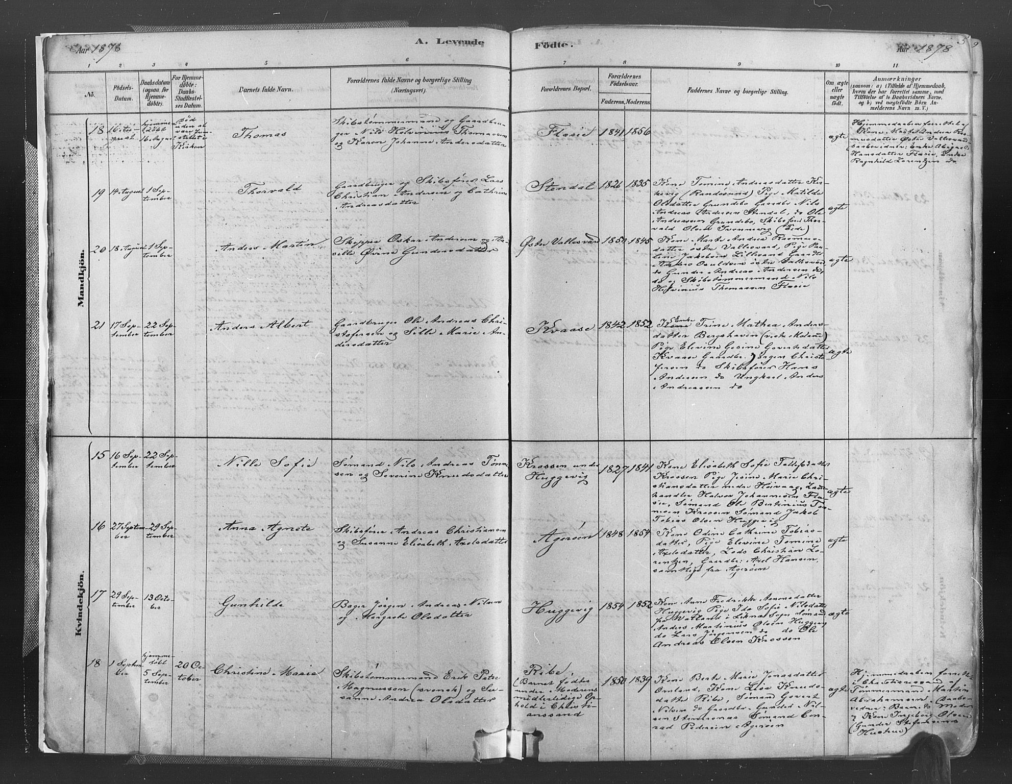 Høvåg sokneprestkontor, AV/SAK-1111-0025/F/Fa/L0005: Parish register (official) no. A 5, 1878-1893, p. 5