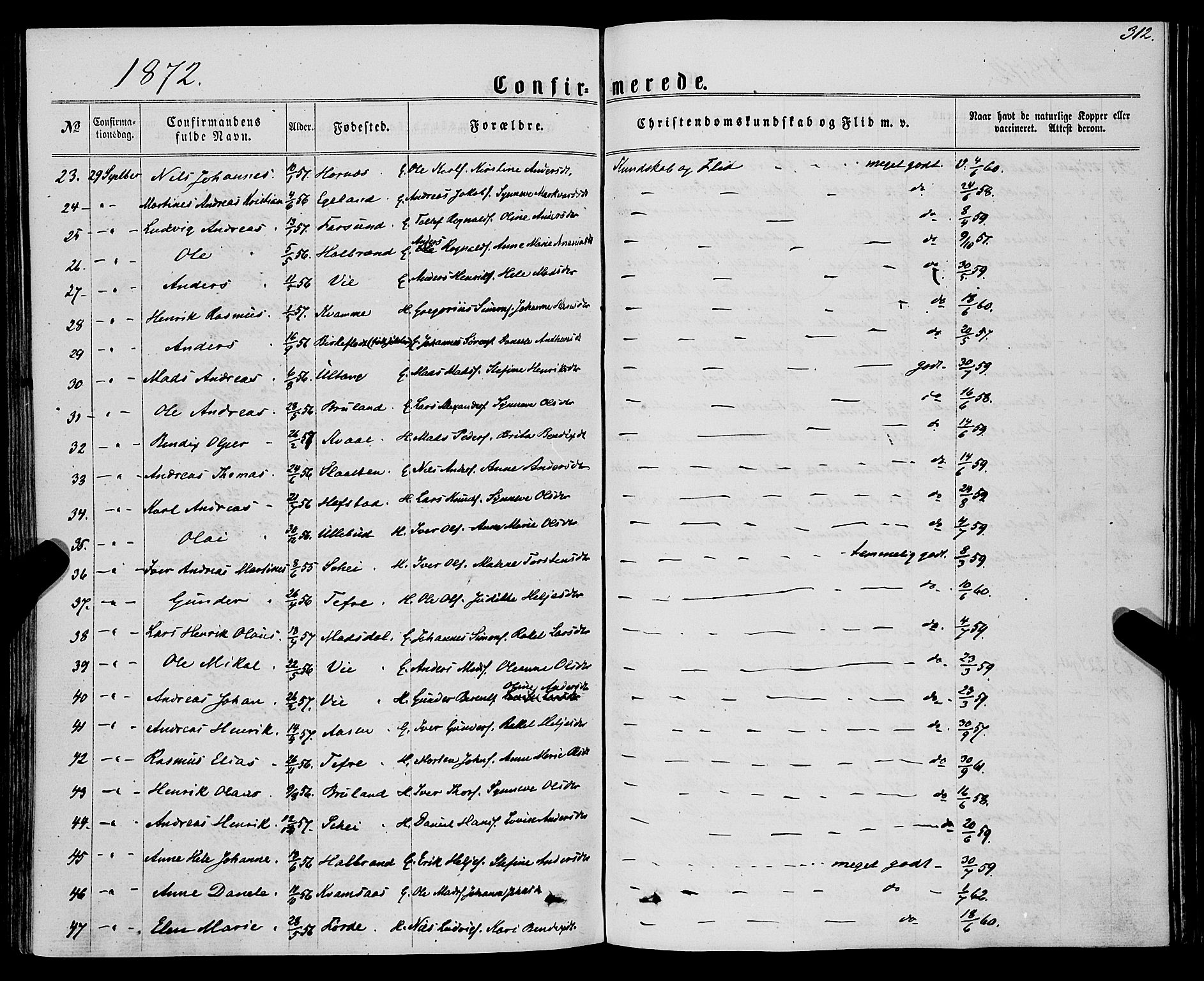 Førde sokneprestembete, SAB/A-79901/H/Haa/Haaa/L0009: Parish register (official) no. A 9, 1861-1877, p. 312