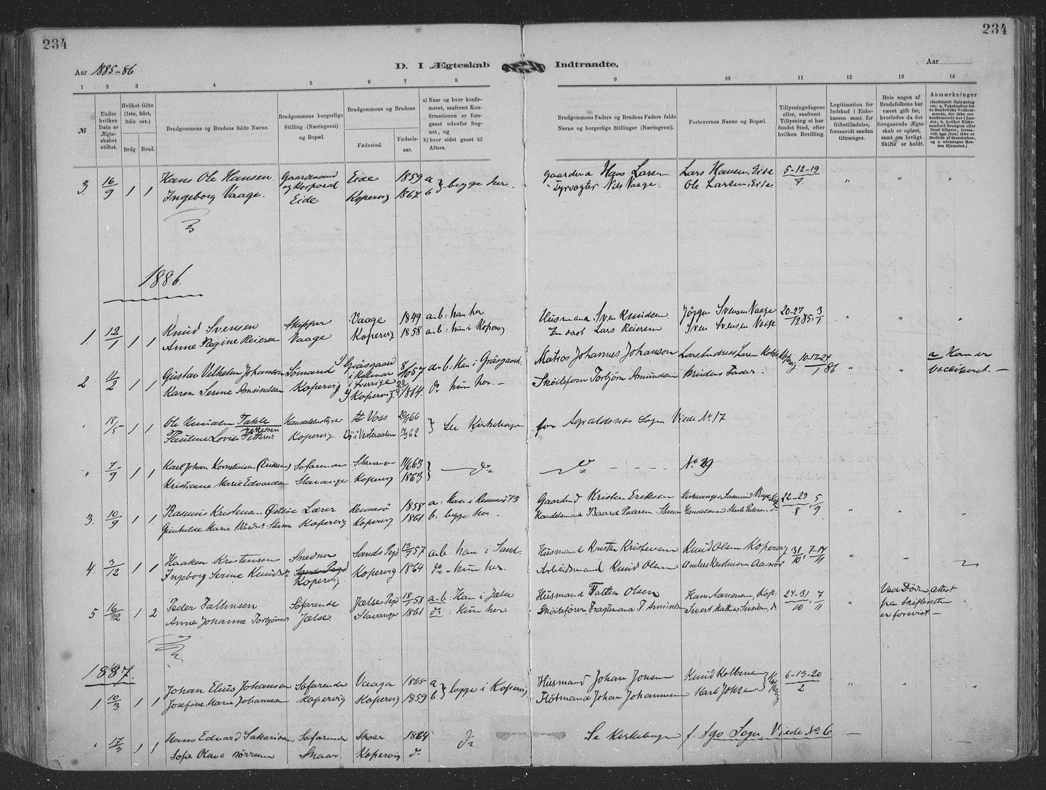 Kopervik sokneprestkontor, SAST/A-101850/H/Ha/Haa/L0001: Parish register (official) no. A 1, 1880-1919, p. 234