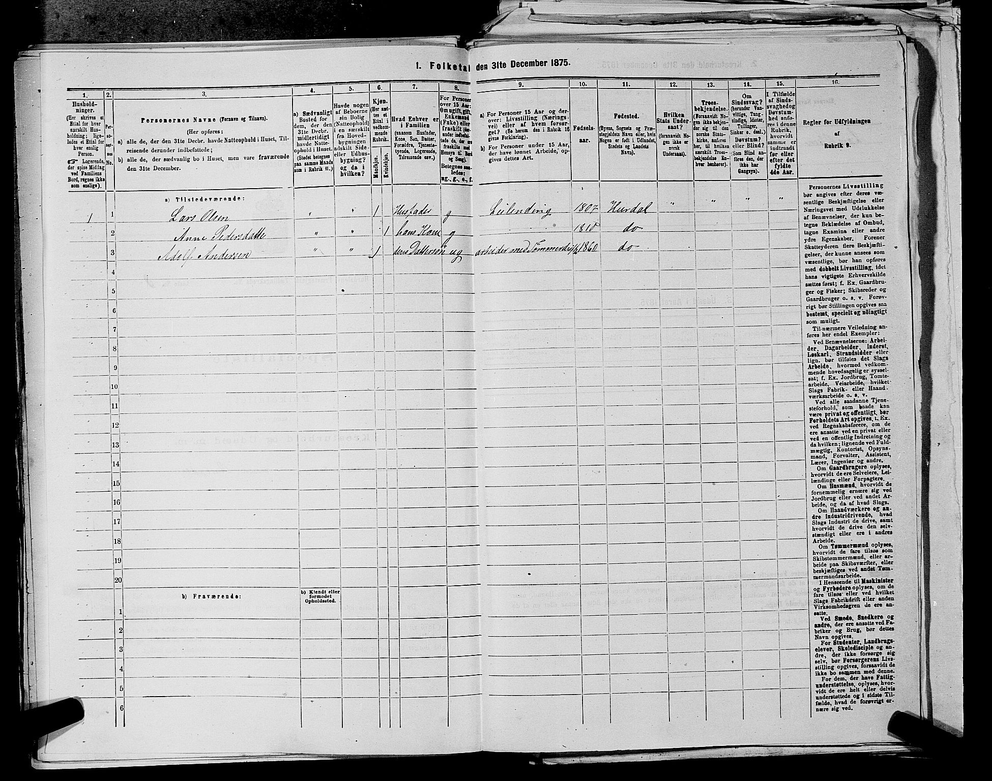 RA, 1875 census for 0239P Hurdal, 1875, p. 697