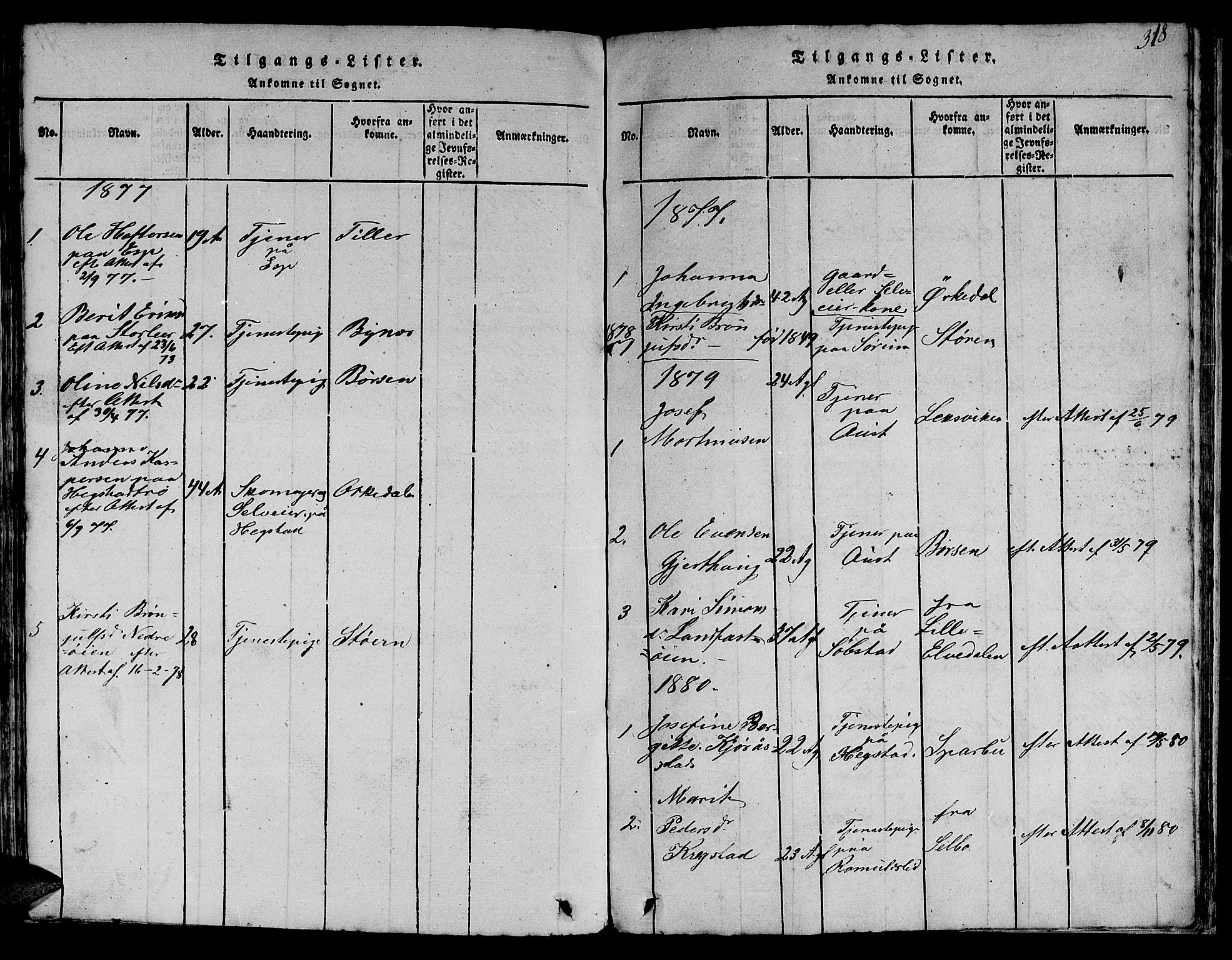 Ministerialprotokoller, klokkerbøker og fødselsregistre - Sør-Trøndelag, SAT/A-1456/613/L0393: Parish register (copy) no. 613C01, 1816-1886, p. 318