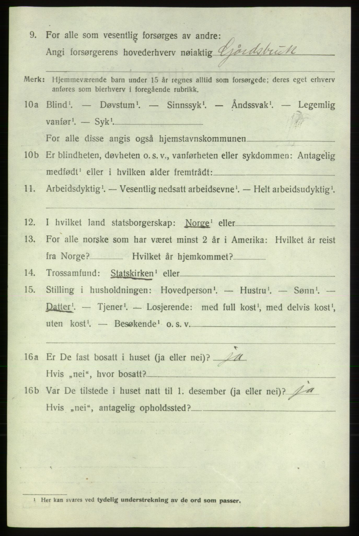 SAB, 1920 census for Tysnes, 1920, p. 9955