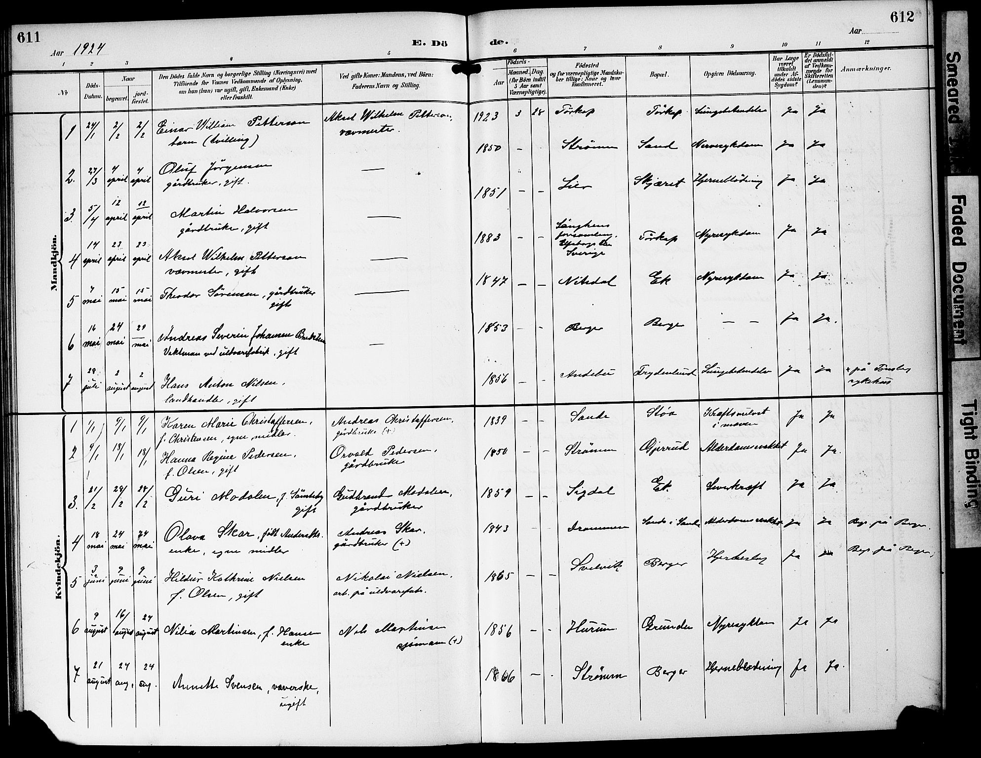 Strømm kirkebøker, AV/SAKO-A-322/G/Ga/L0004: Parish register (copy) no. I 4, 1897-1927, p. 611-612