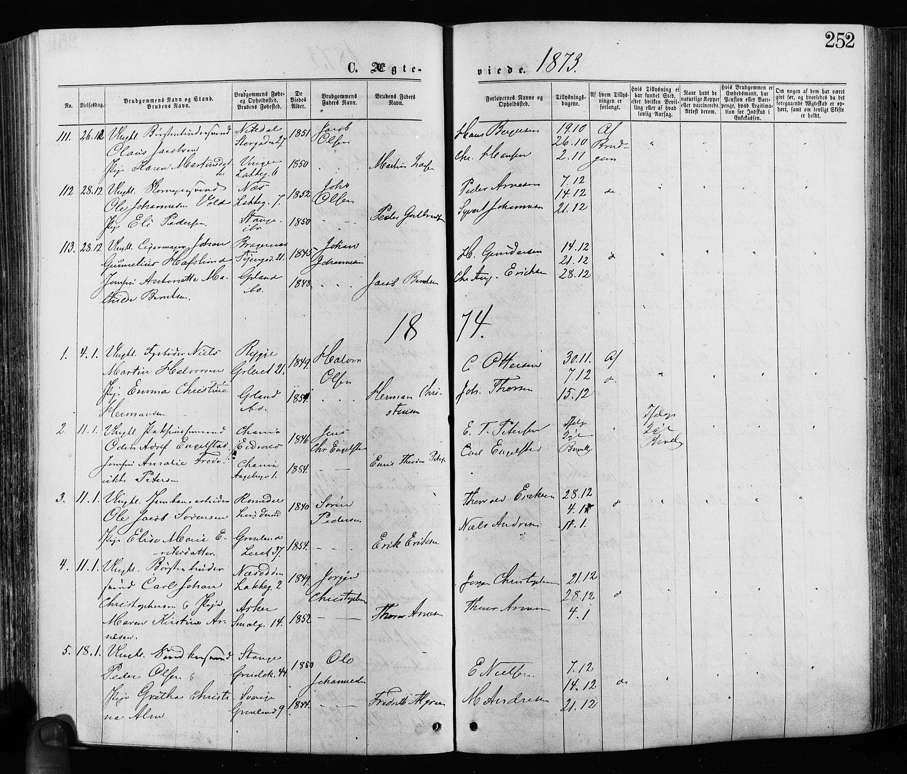 Grønland prestekontor Kirkebøker, AV/SAO-A-10848/F/Fa/L0005: Parish register (official) no. 5, 1869-1880, p. 252