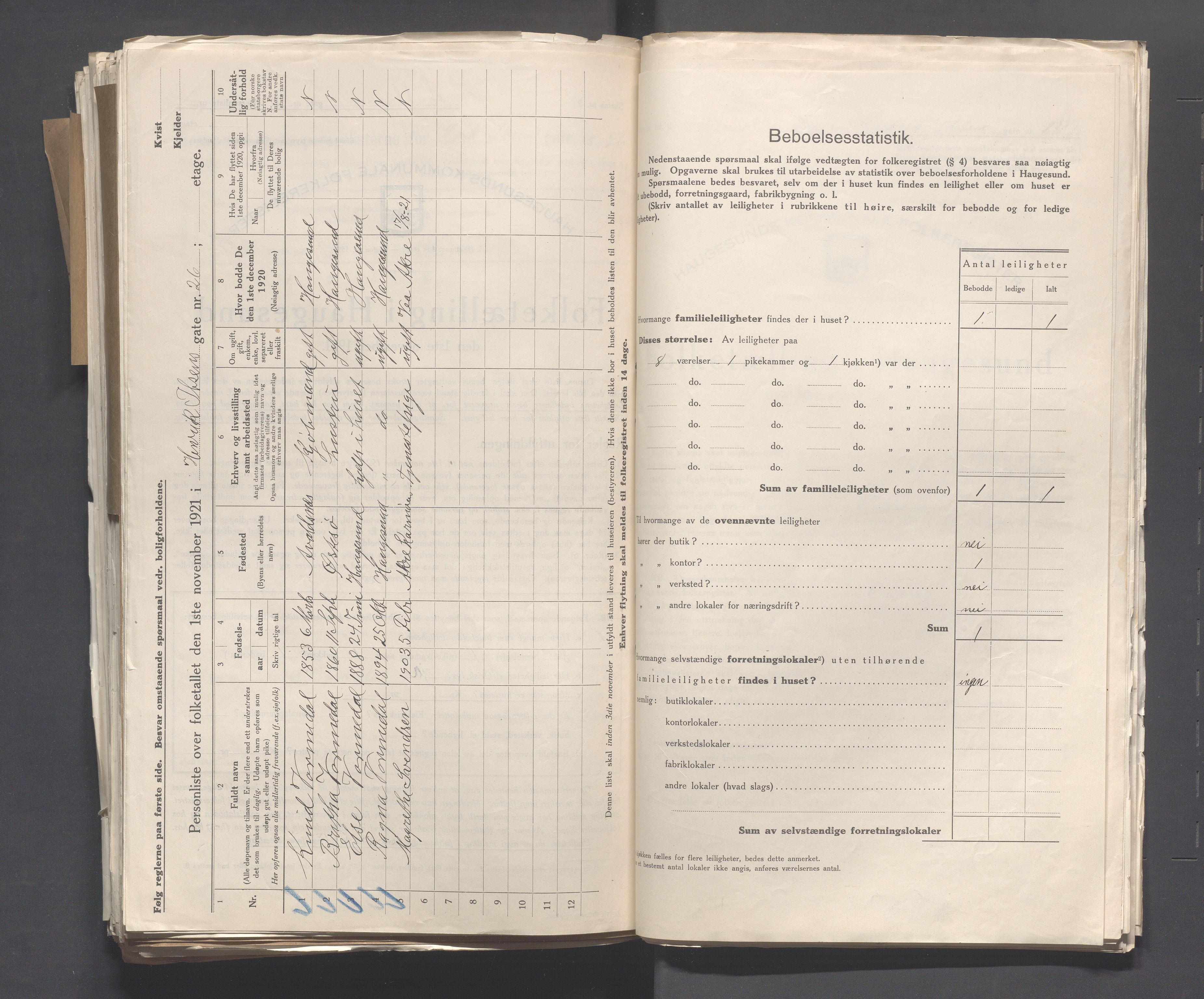 IKAR, Local census 1.11.1921 for Haugesund, 1921, p. 2195