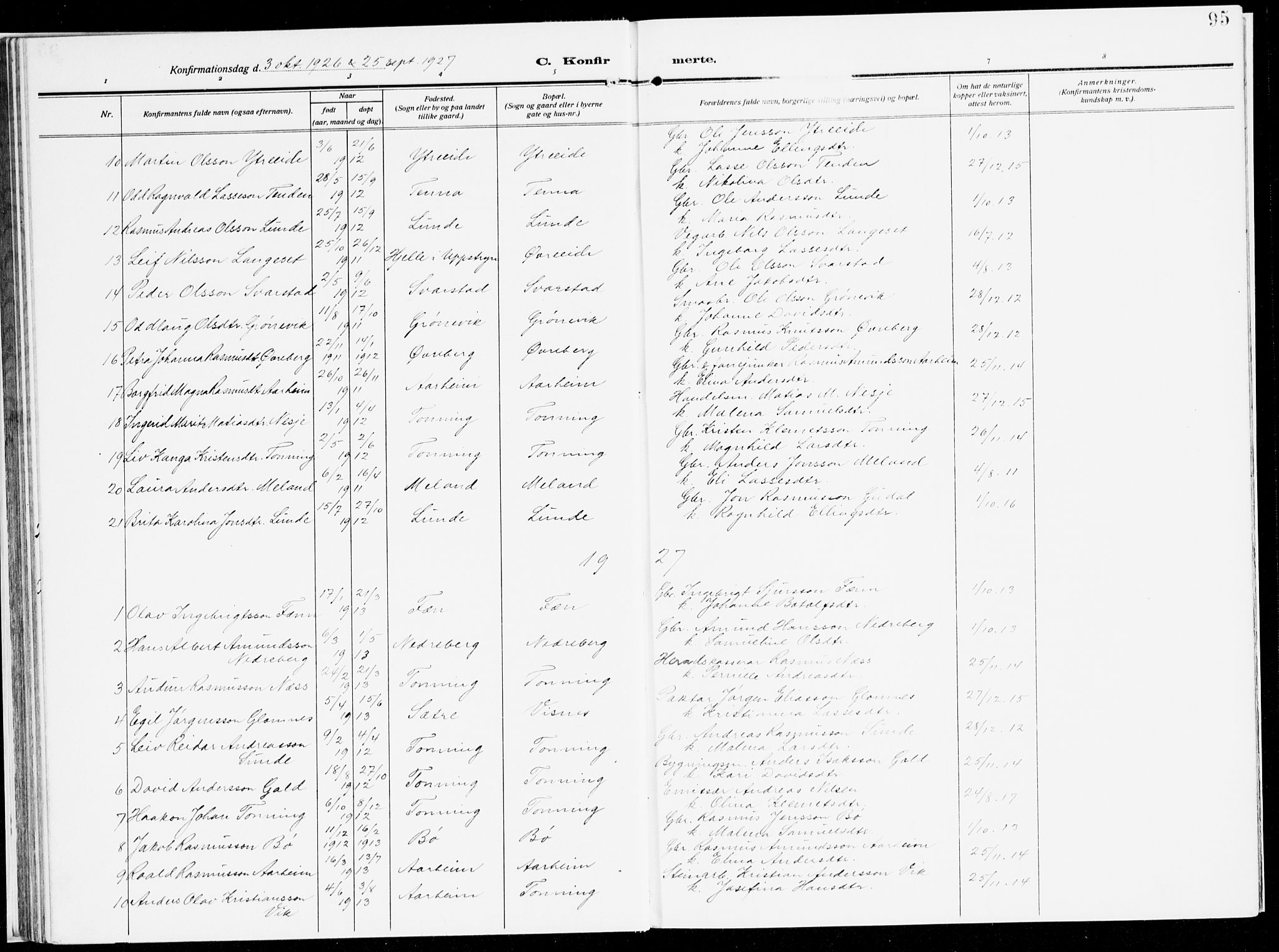 Stryn Sokneprestembete, AV/SAB-A-82501: Parish register (official) no. B 2, 1908-1936, p. 95